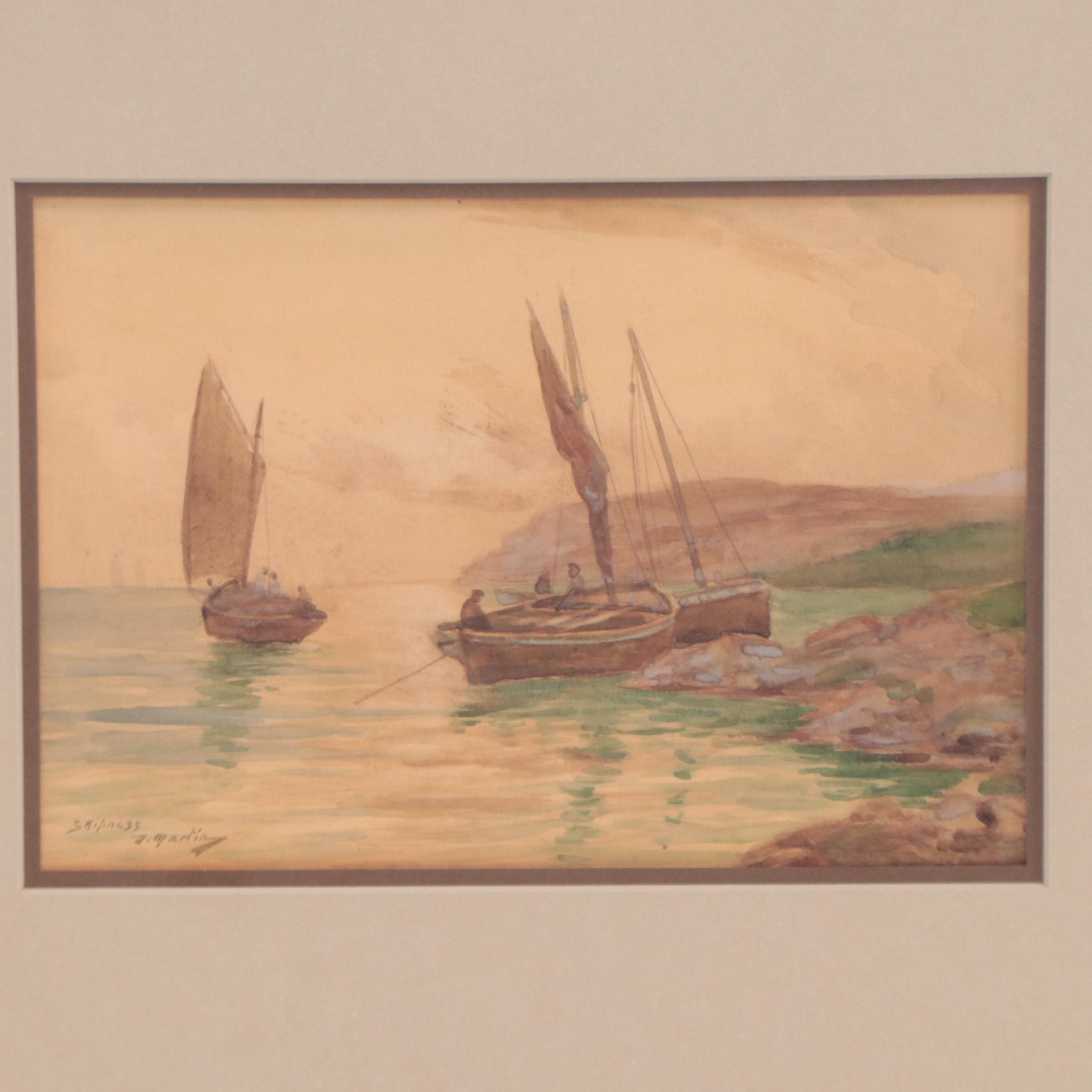 D. Martin Nautical Watercolor Painting "Ship nL 55""