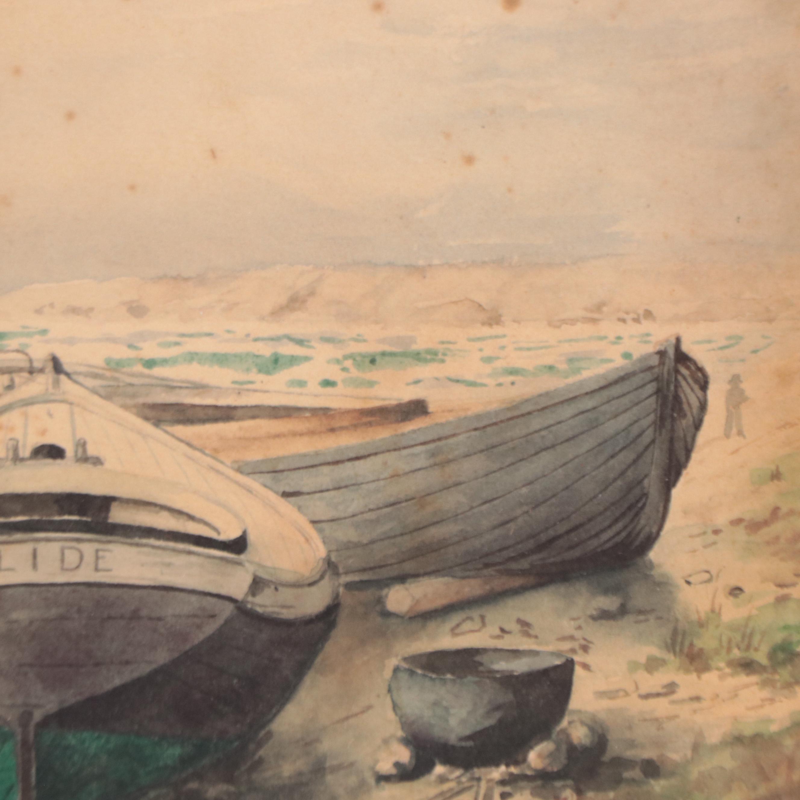 Nautical Landscape Watercolor Painting, Circa 1900