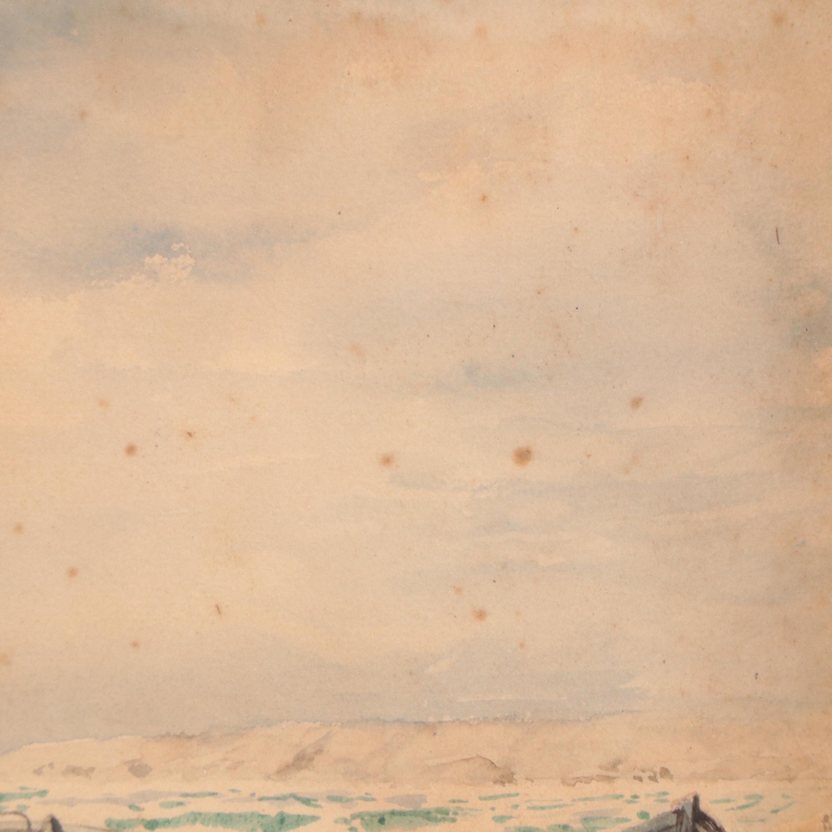 Nautical Landscape Watercolor Painting, Circa 1900
