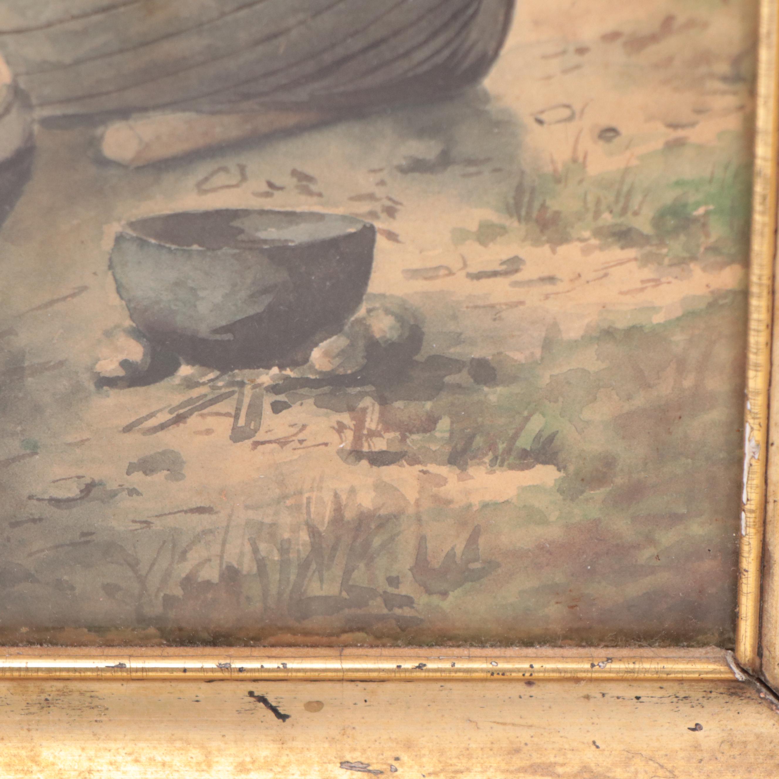 Nautical Landscape Watercolor Painting, Circa 1900