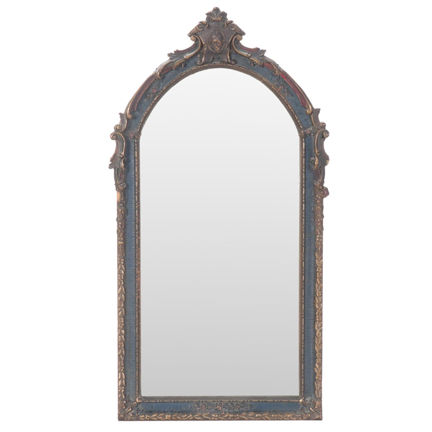 Neoclassical Style Polychrome Painted Arched Wall Mirror