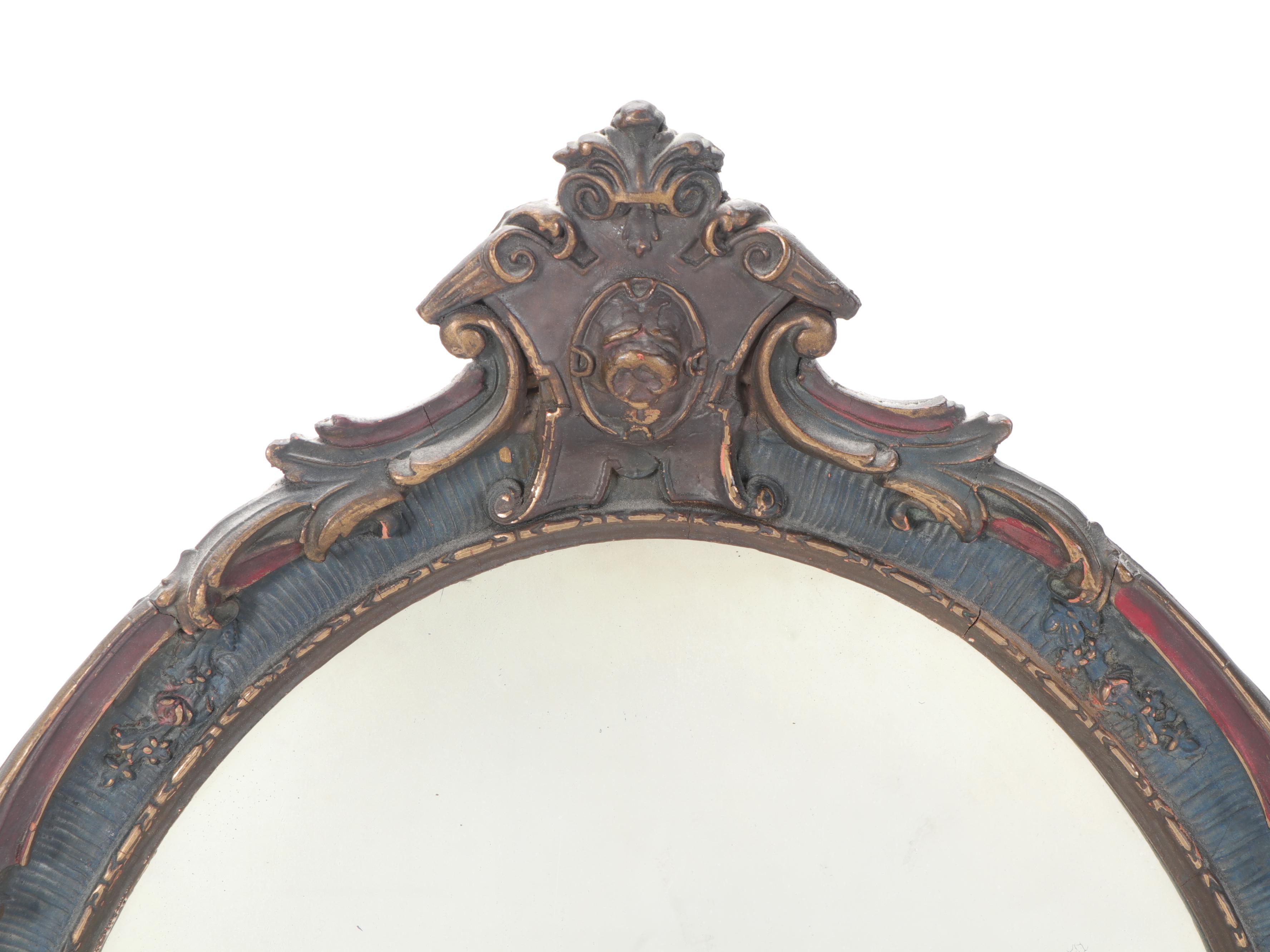 Neoclassical Style Polychrome Painted Arched Wall Mirror