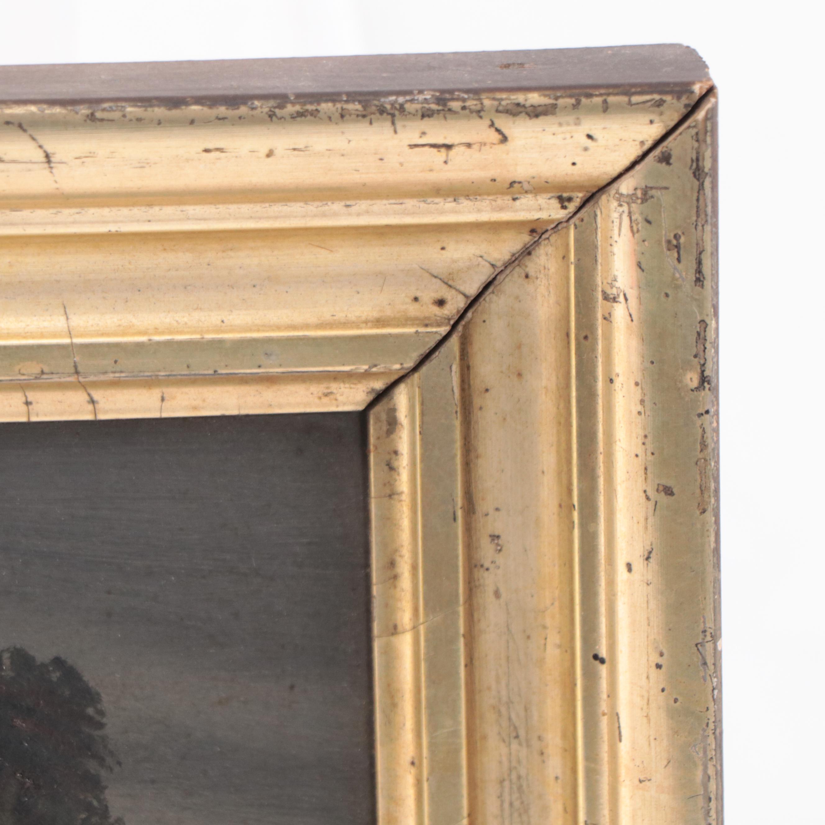 Naïve Oil Painting of Nocturne Landscape Ruins, Circa 1900