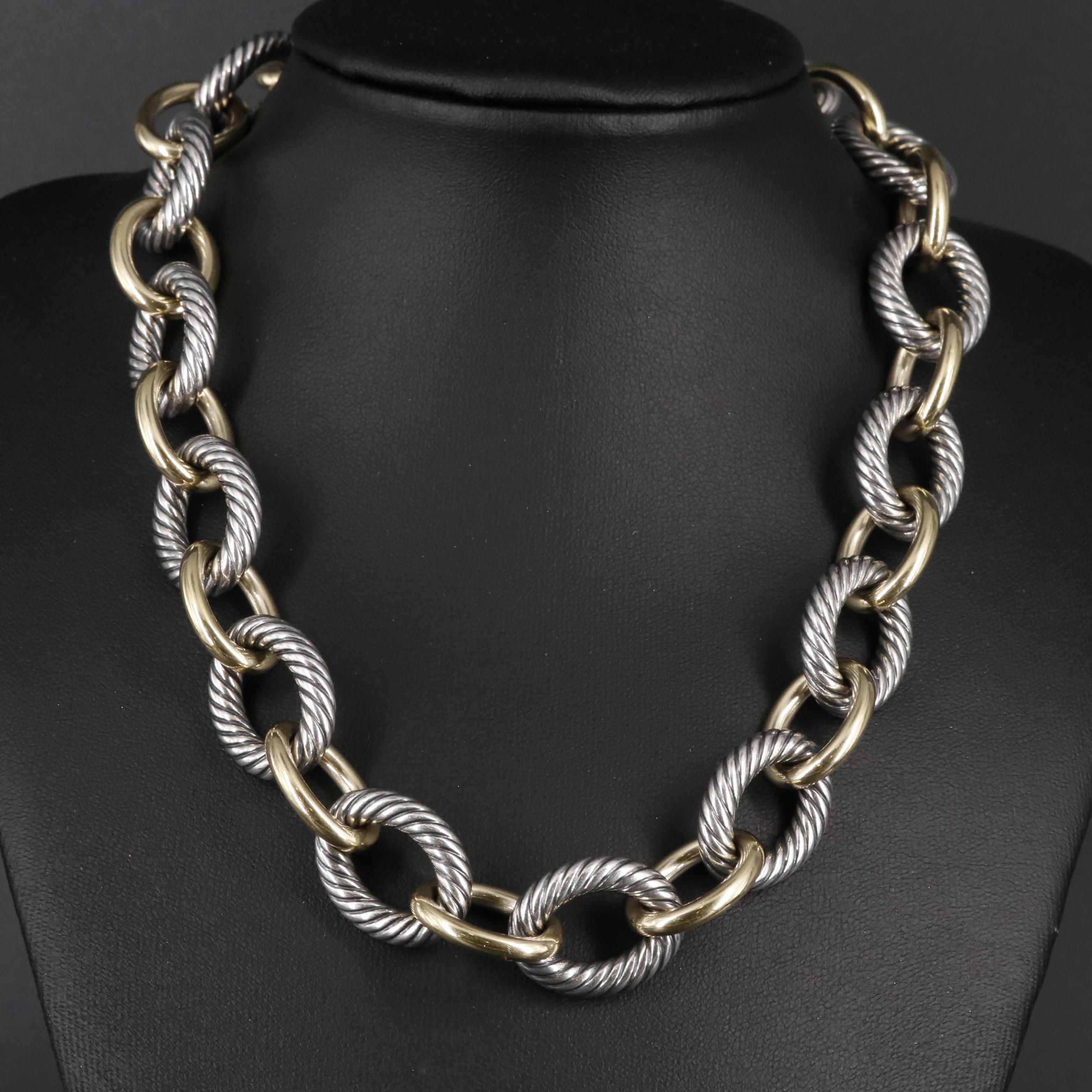 David Yurman "Chain Collection" Sterling and 18K Extra Large Oval Link Necklace