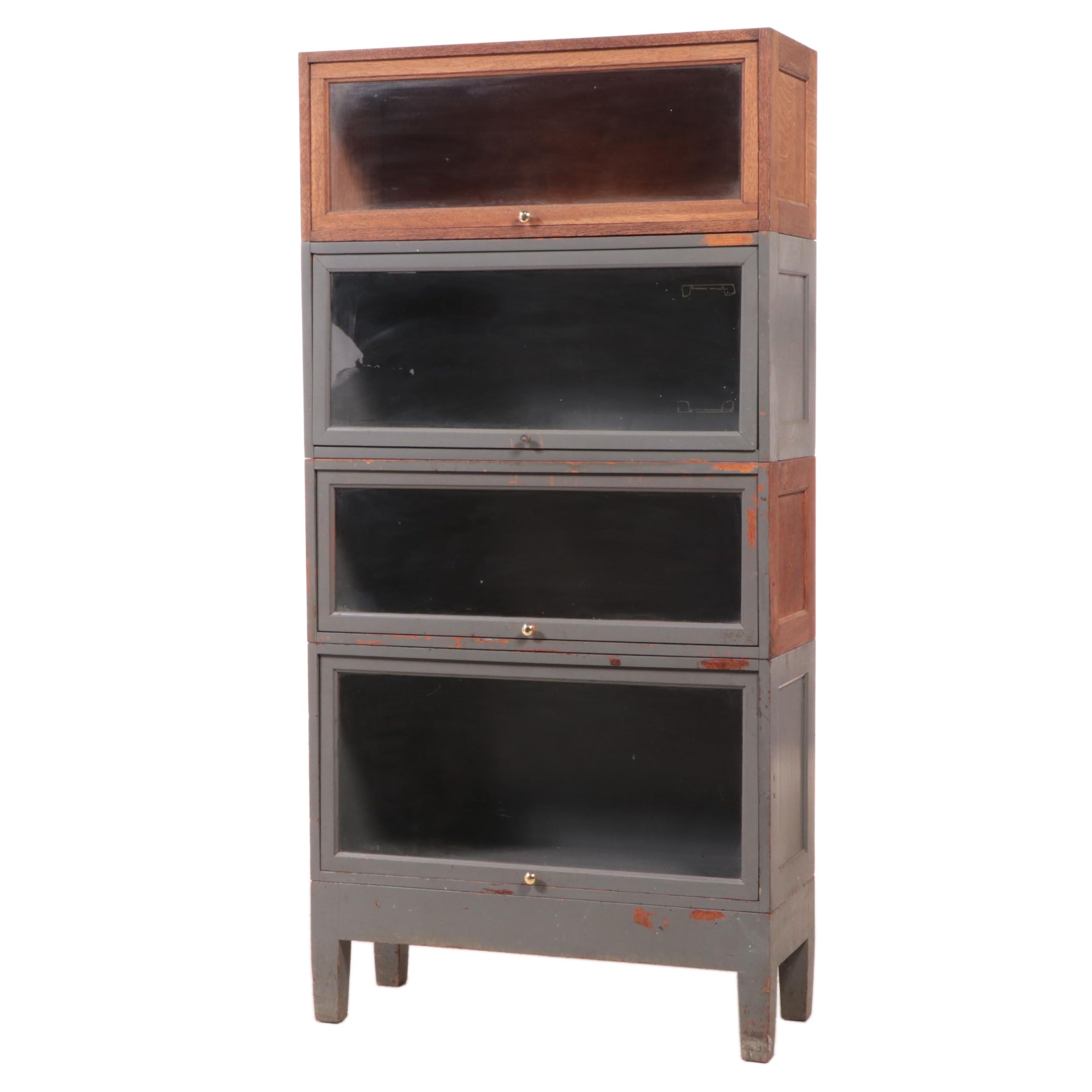 American Parcel-Painted Oak Four-Stack Barrister's Bookcase, Early 20th Century