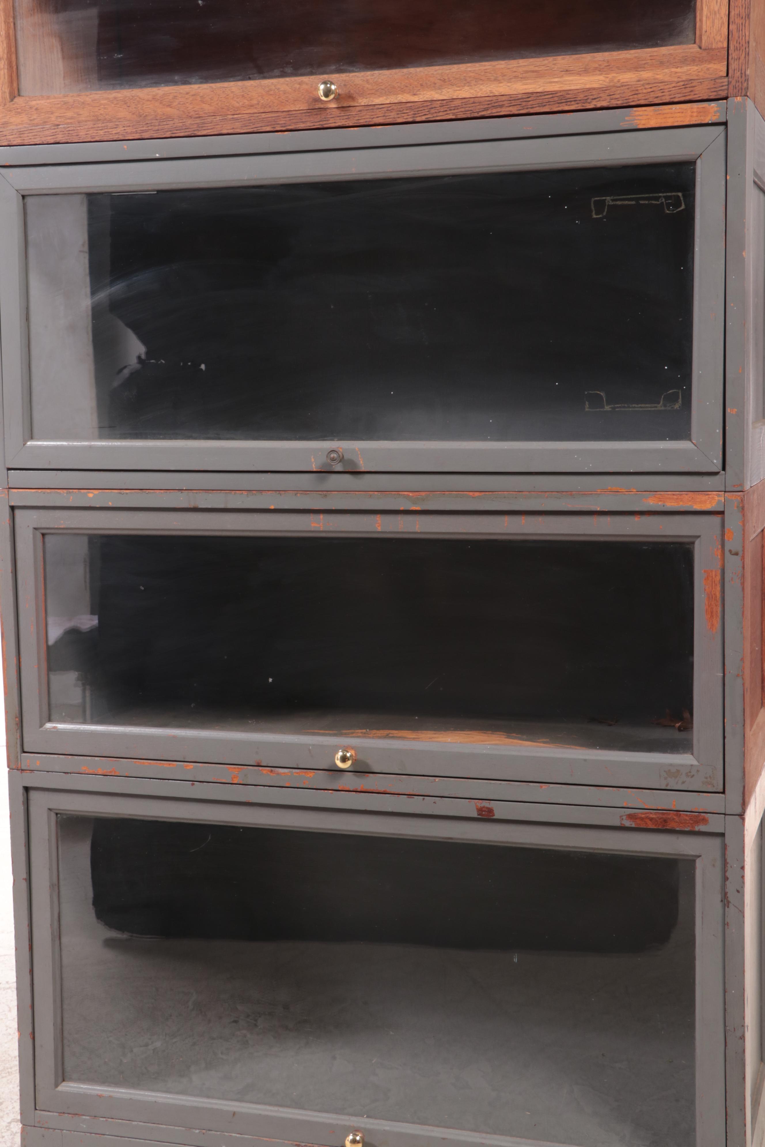 American Parcel-Painted Oak Four-Stack Barrister's Bookcase, Early 20th Century