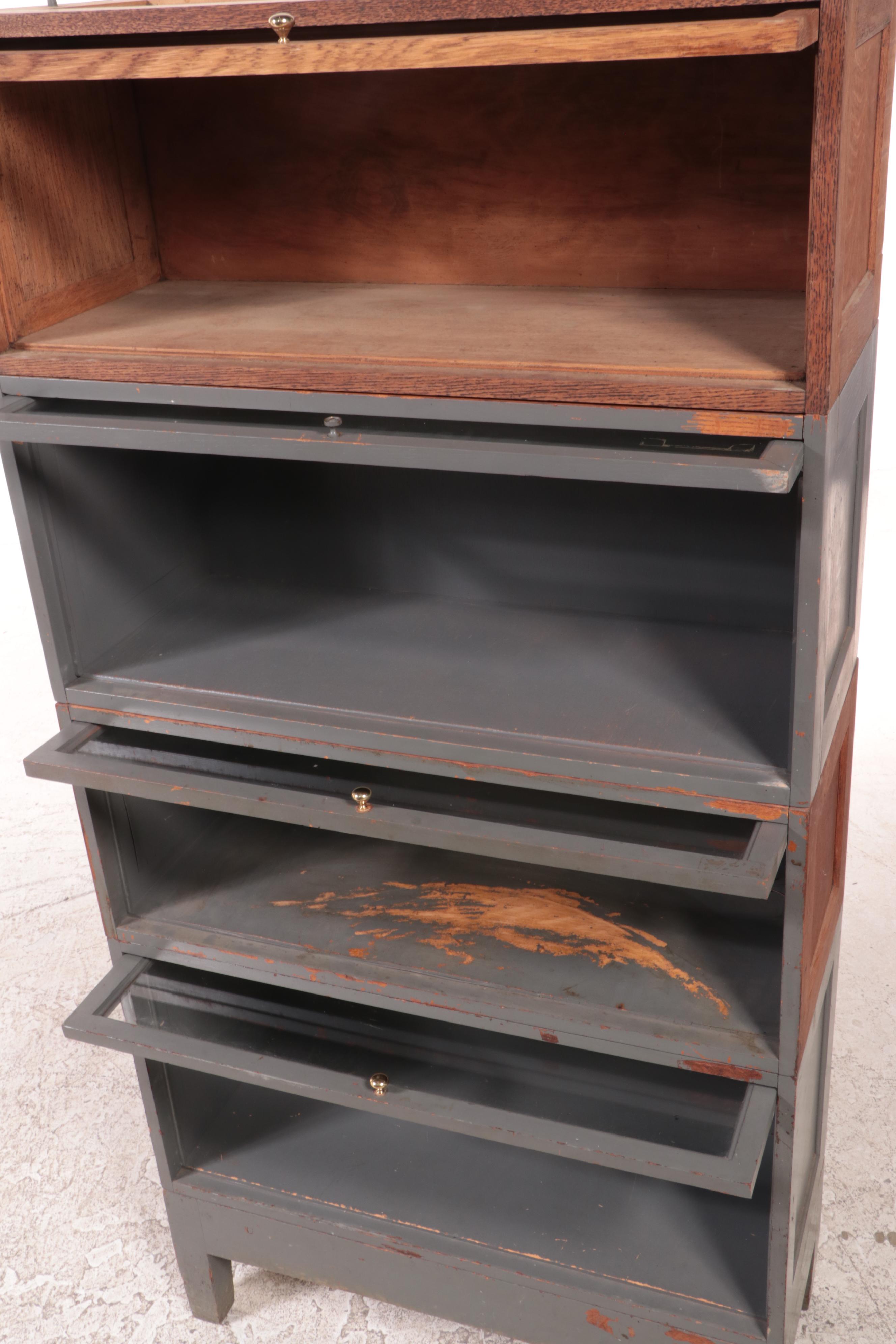 American Parcel-Painted Oak Four-Stack Barrister's Bookcase, Early 20th Century