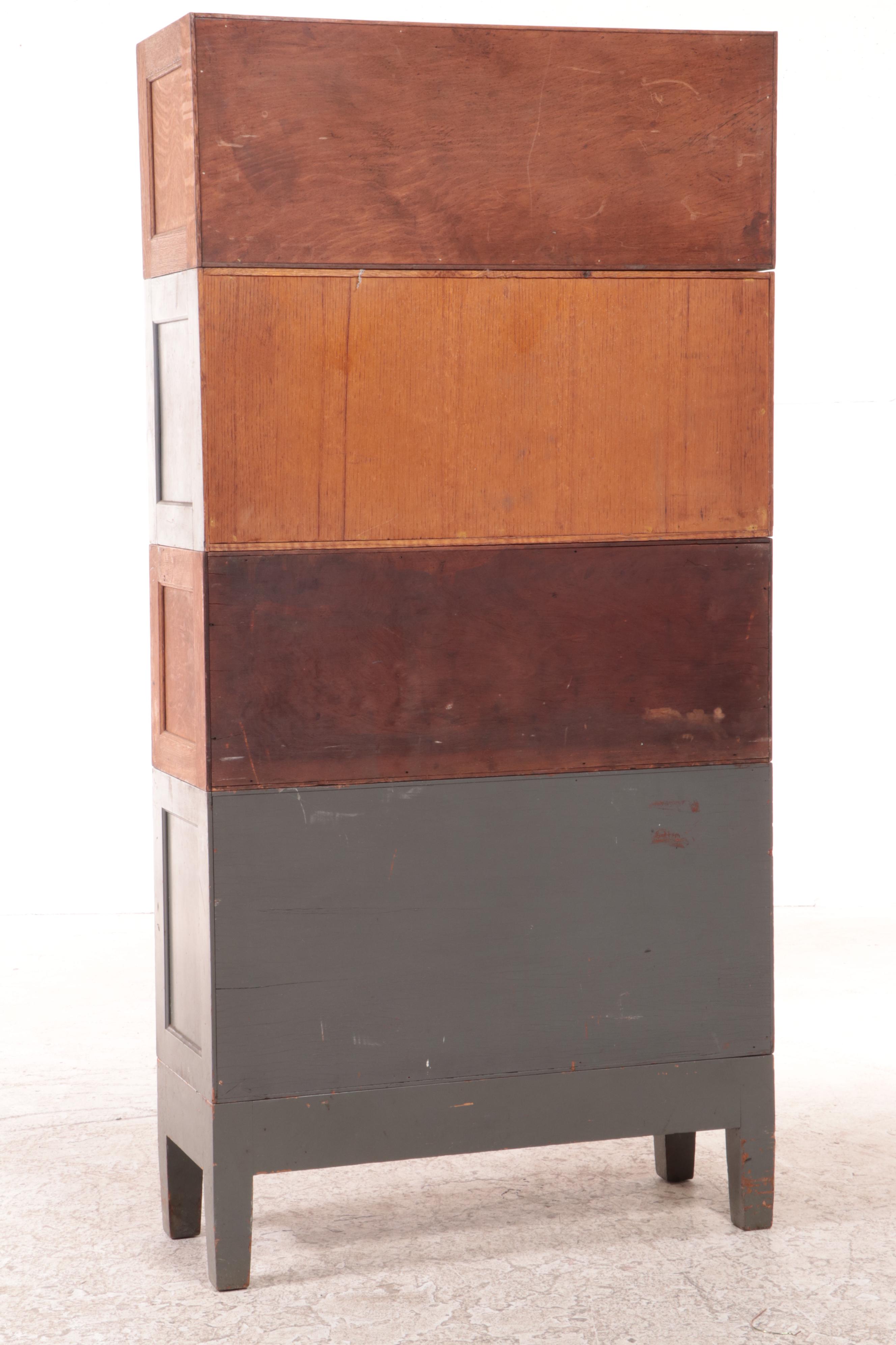 American Parcel-Painted Oak Four-Stack Barrister's Bookcase, Early 20th Century