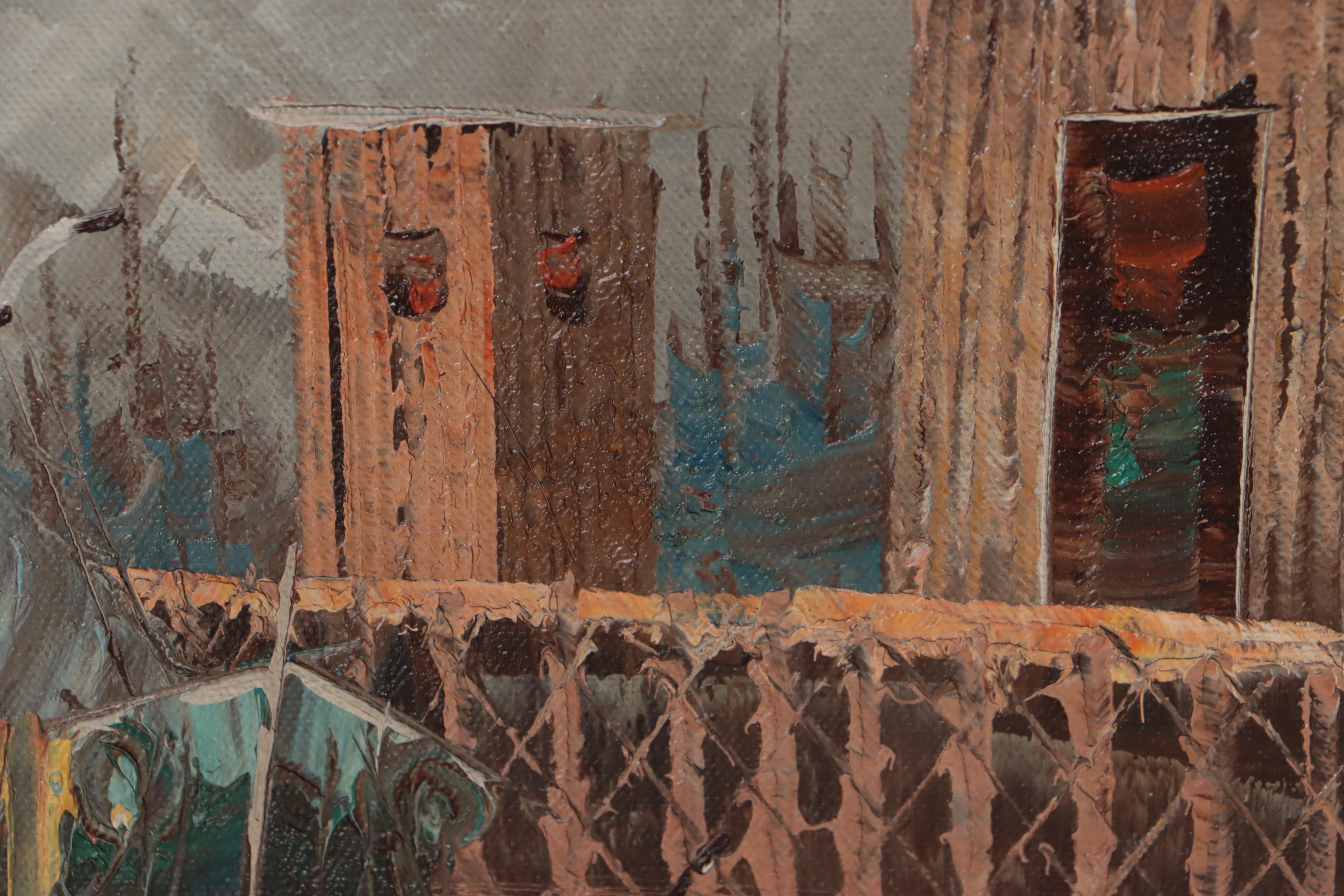 Harbor Scene Oil Painting, 1982