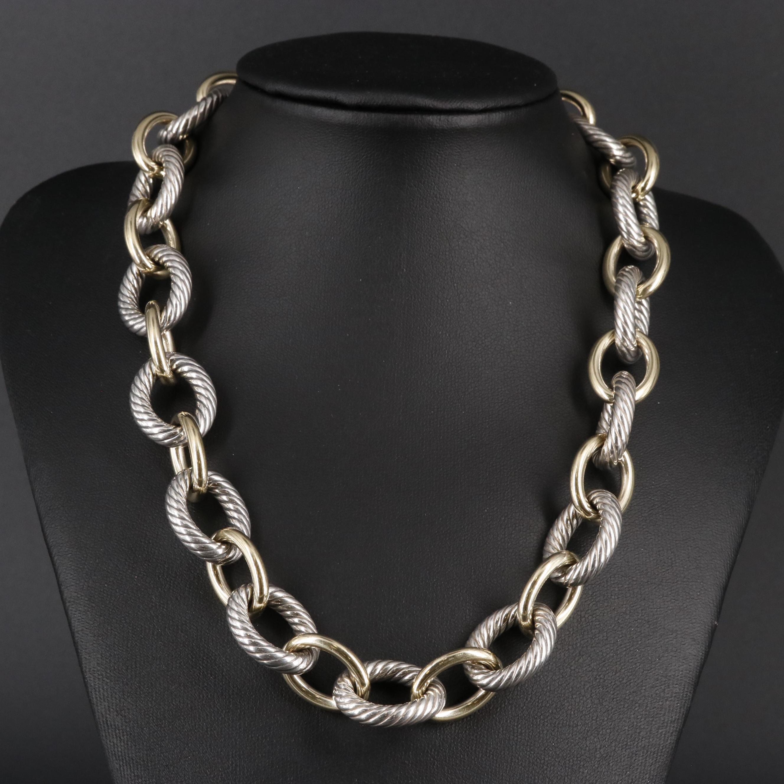 David Yurman "Chain Collection" Sterling and 18K Extra Large Oval Link Necklace