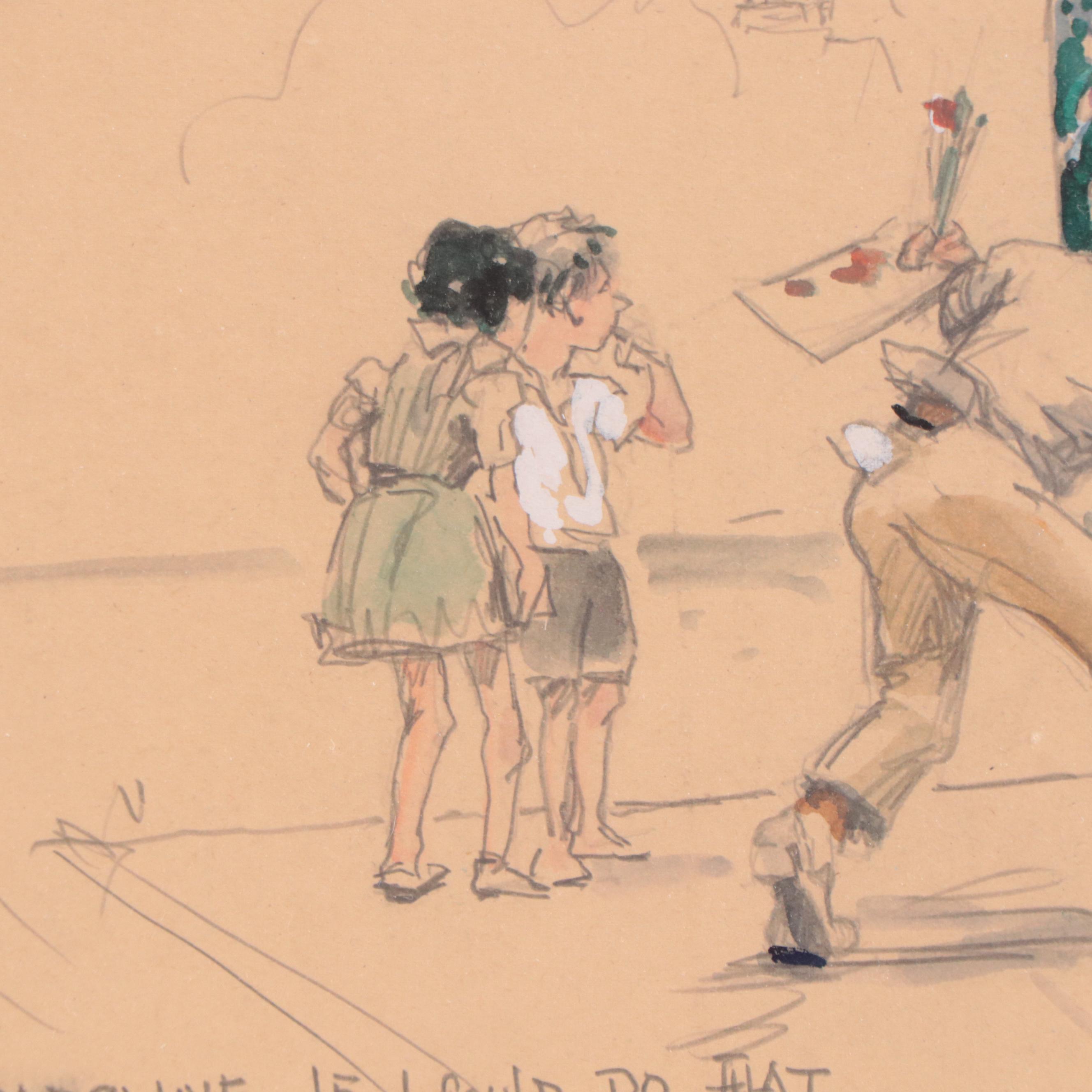 Herman Henry Wessel Graphite and Watercolor Drawing