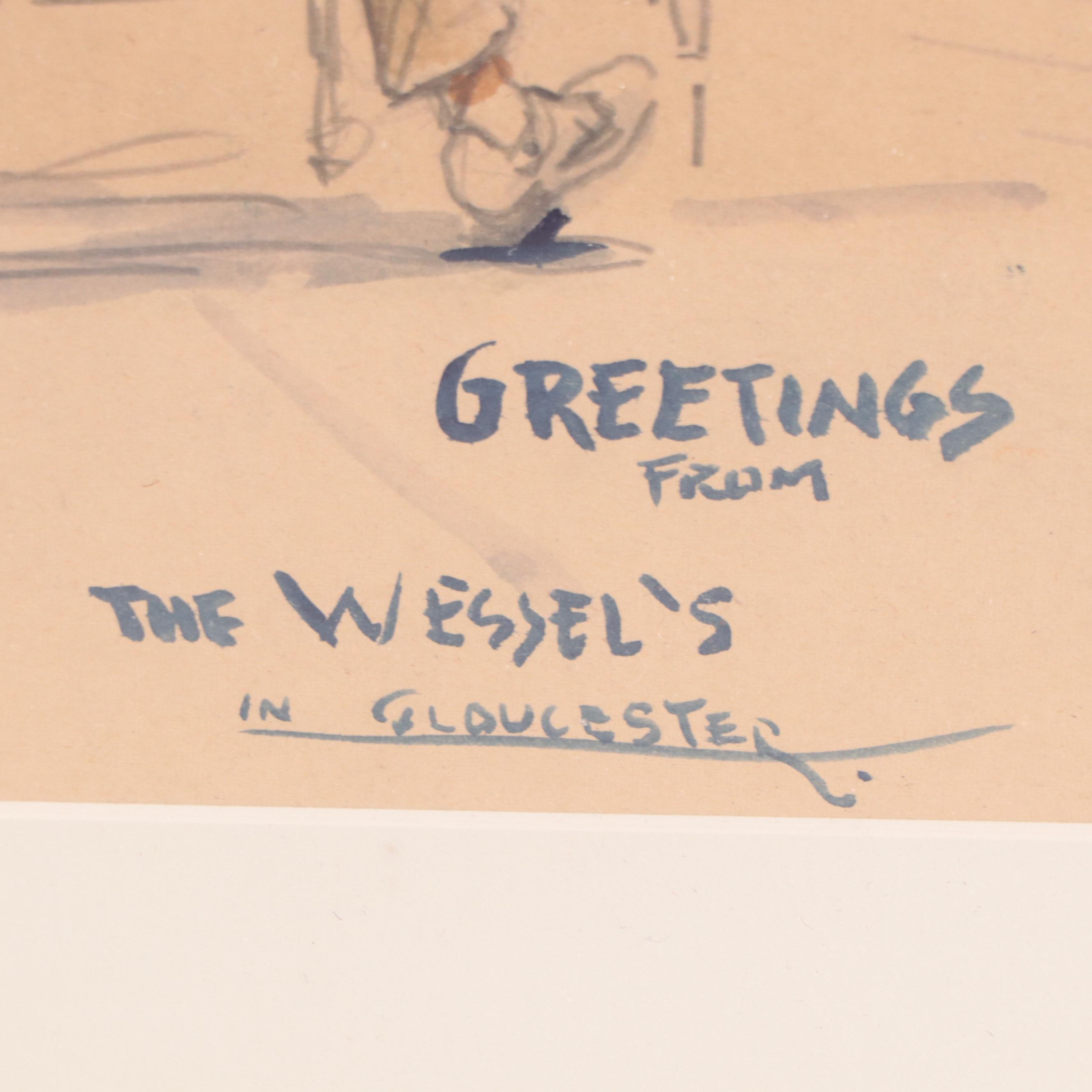 Herman Henry Wessel Graphite and Watercolor Drawing