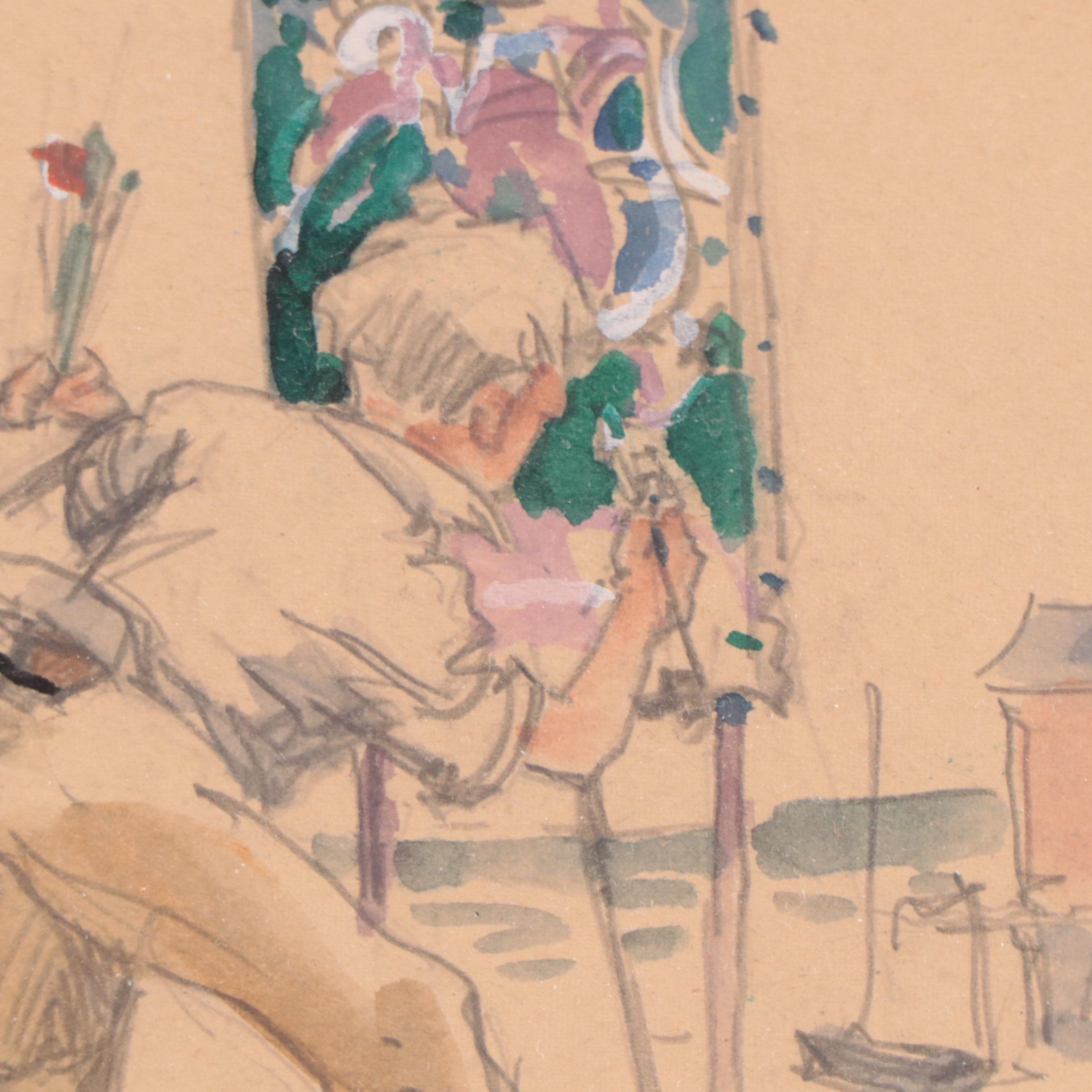 Herman Henry Wessel Graphite and Watercolor Drawing