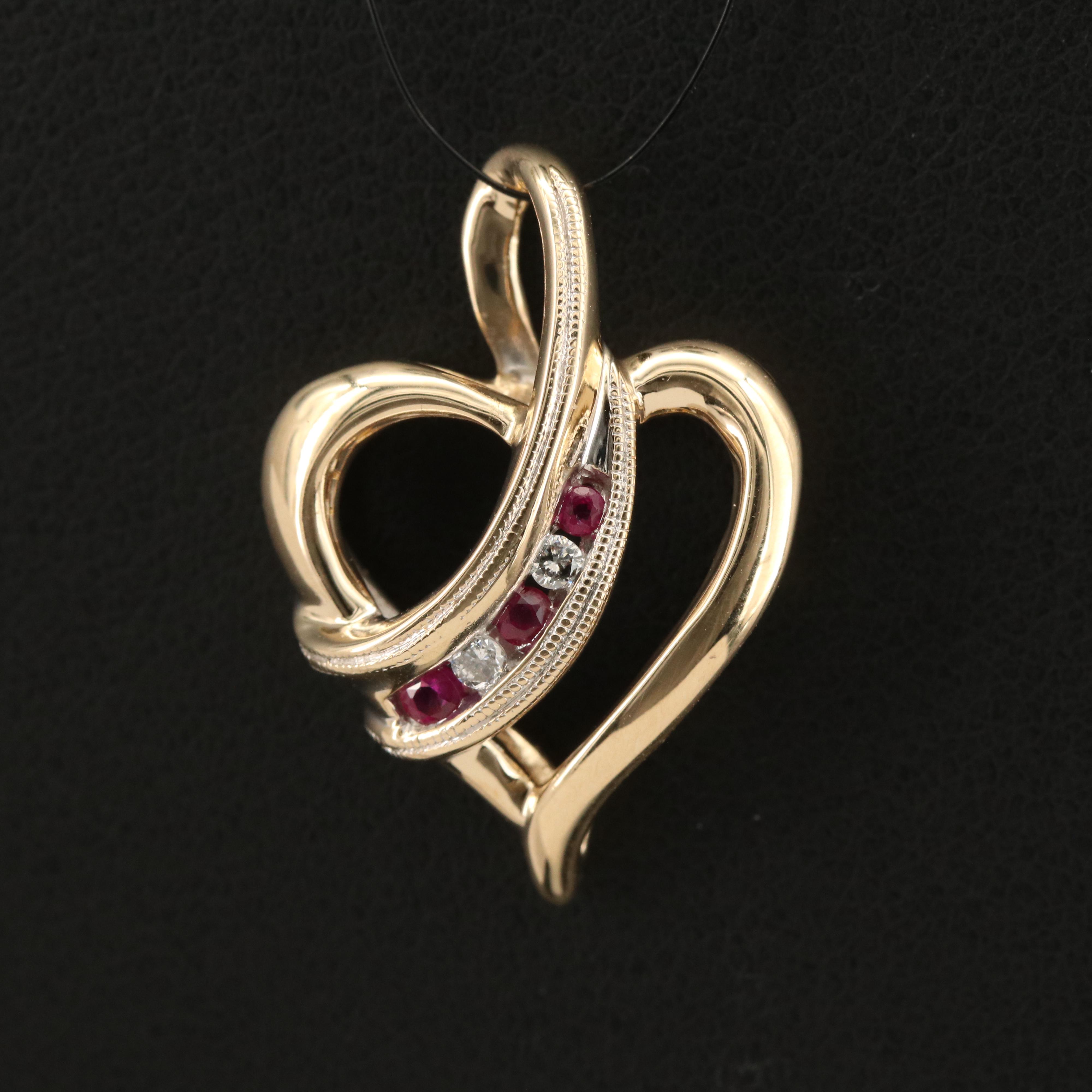 10K Diamond and Ruby Heart Pendant