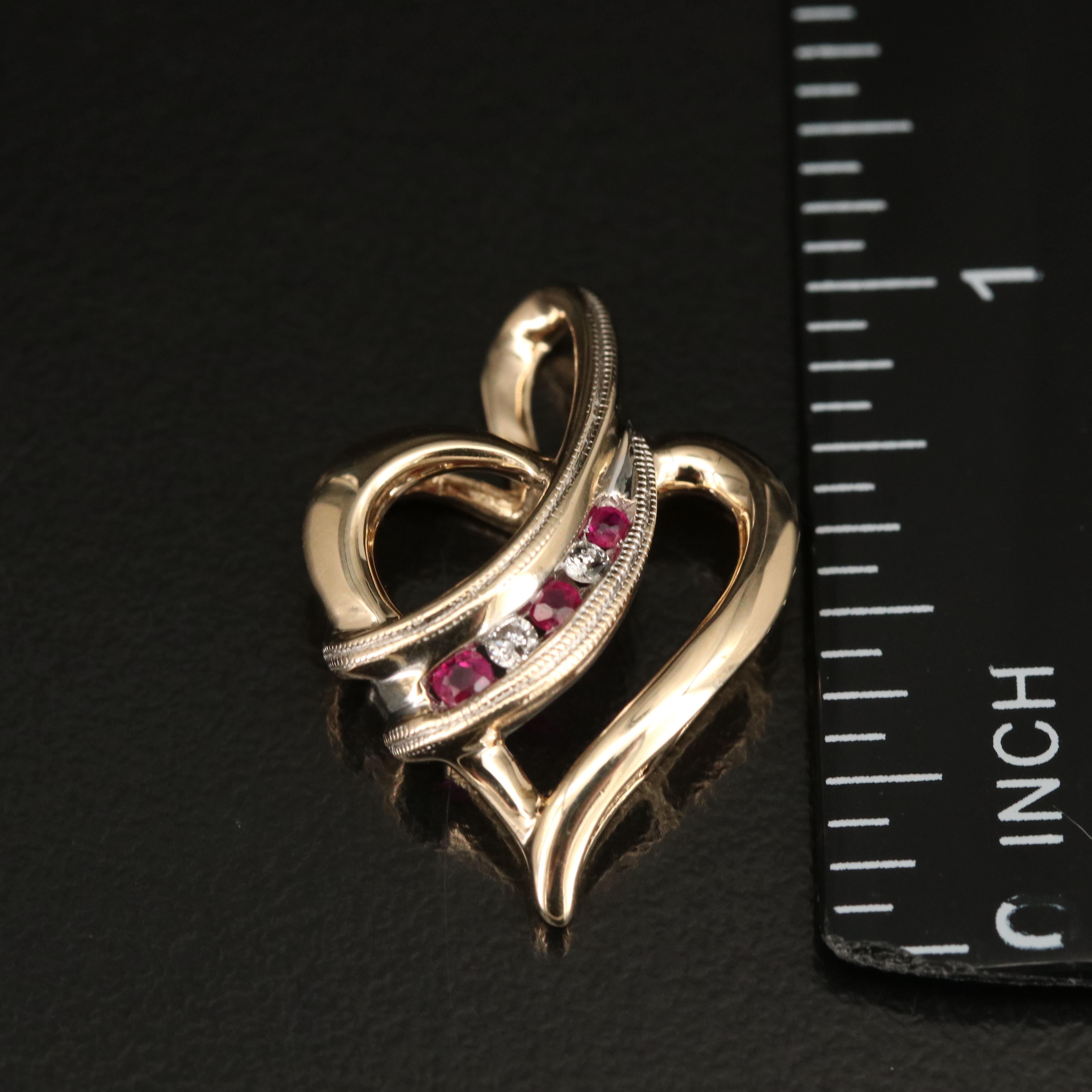 10K Diamond and Ruby Heart Pendant