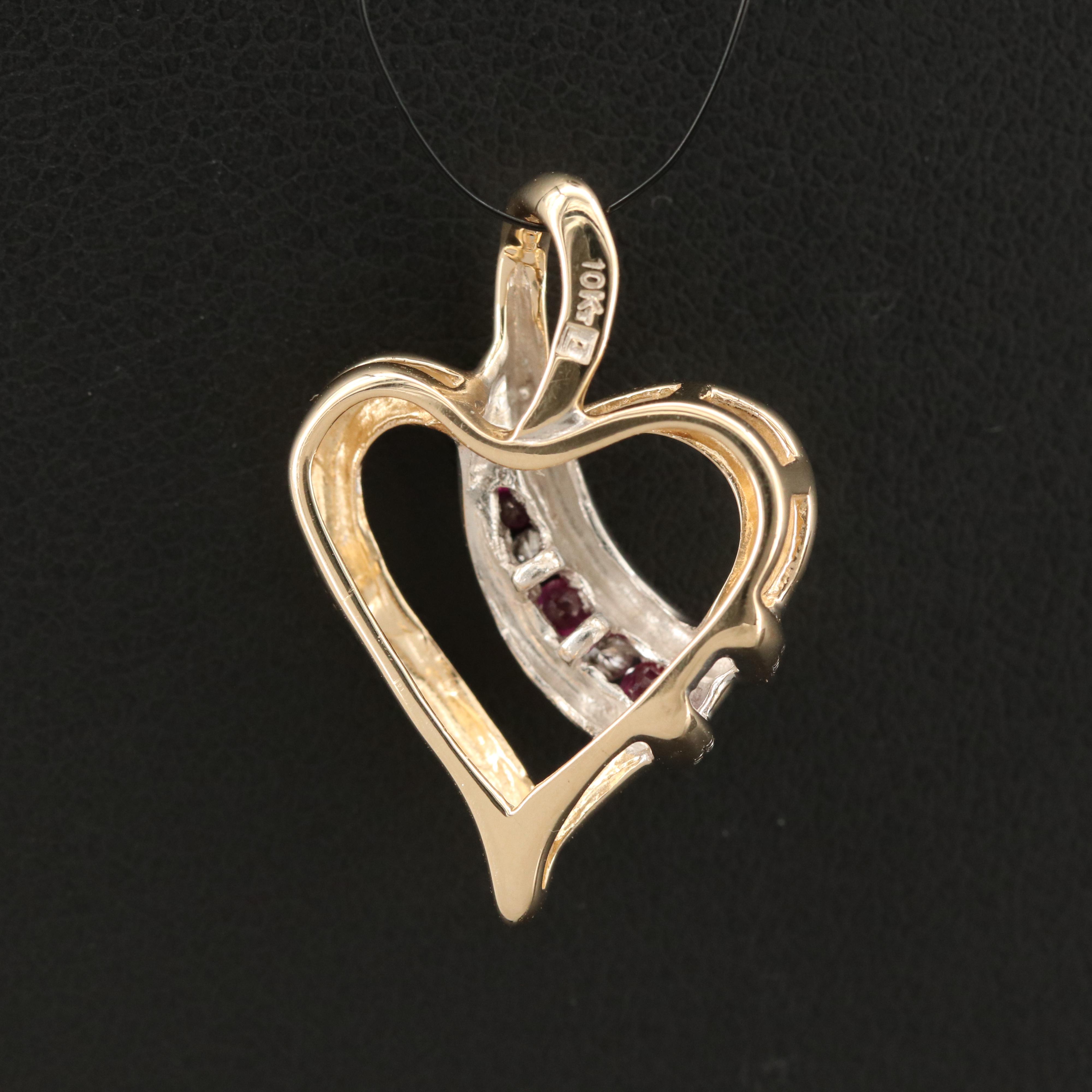 10K Diamond and Ruby Heart Pendant