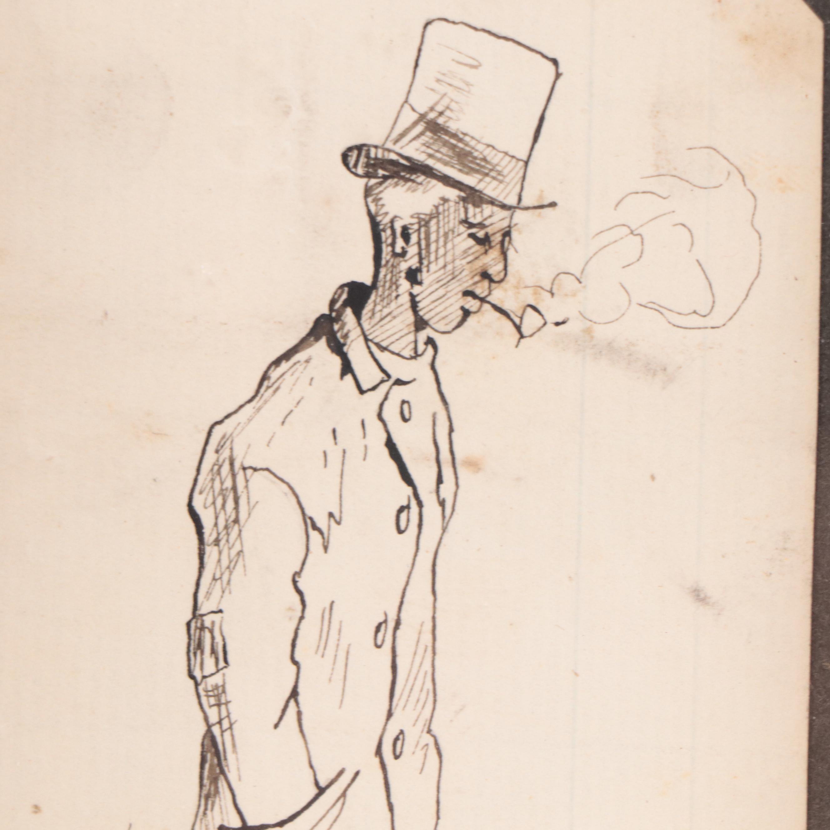 Pen and Ink Drawing of Man in Top Hat