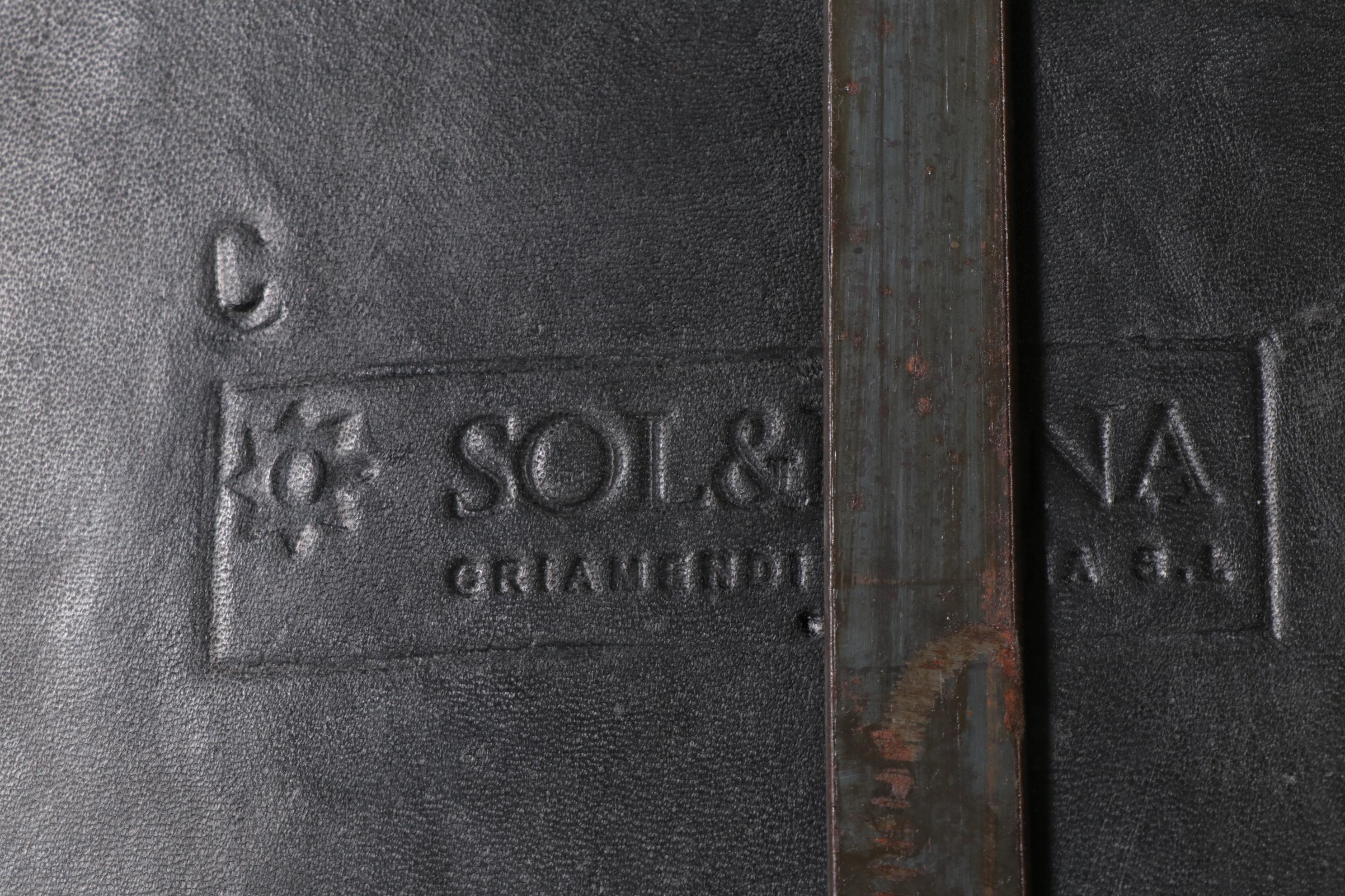 Eight Sol & Luna "Girón" Iron and Leather Upholstered Dining Chairs