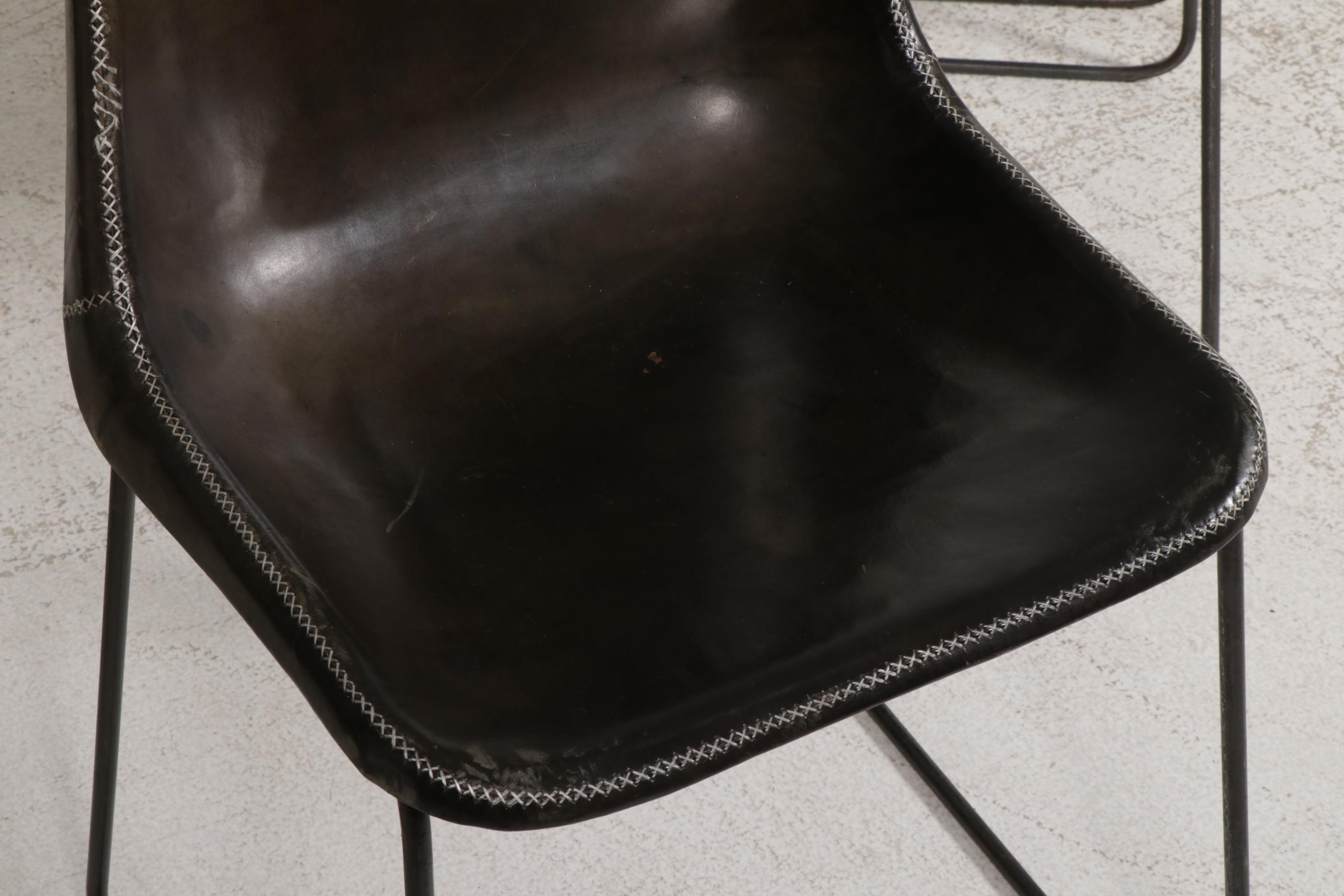 Eight Sol & Luna "Girón" Iron and Leather Upholstered Dining Chairs