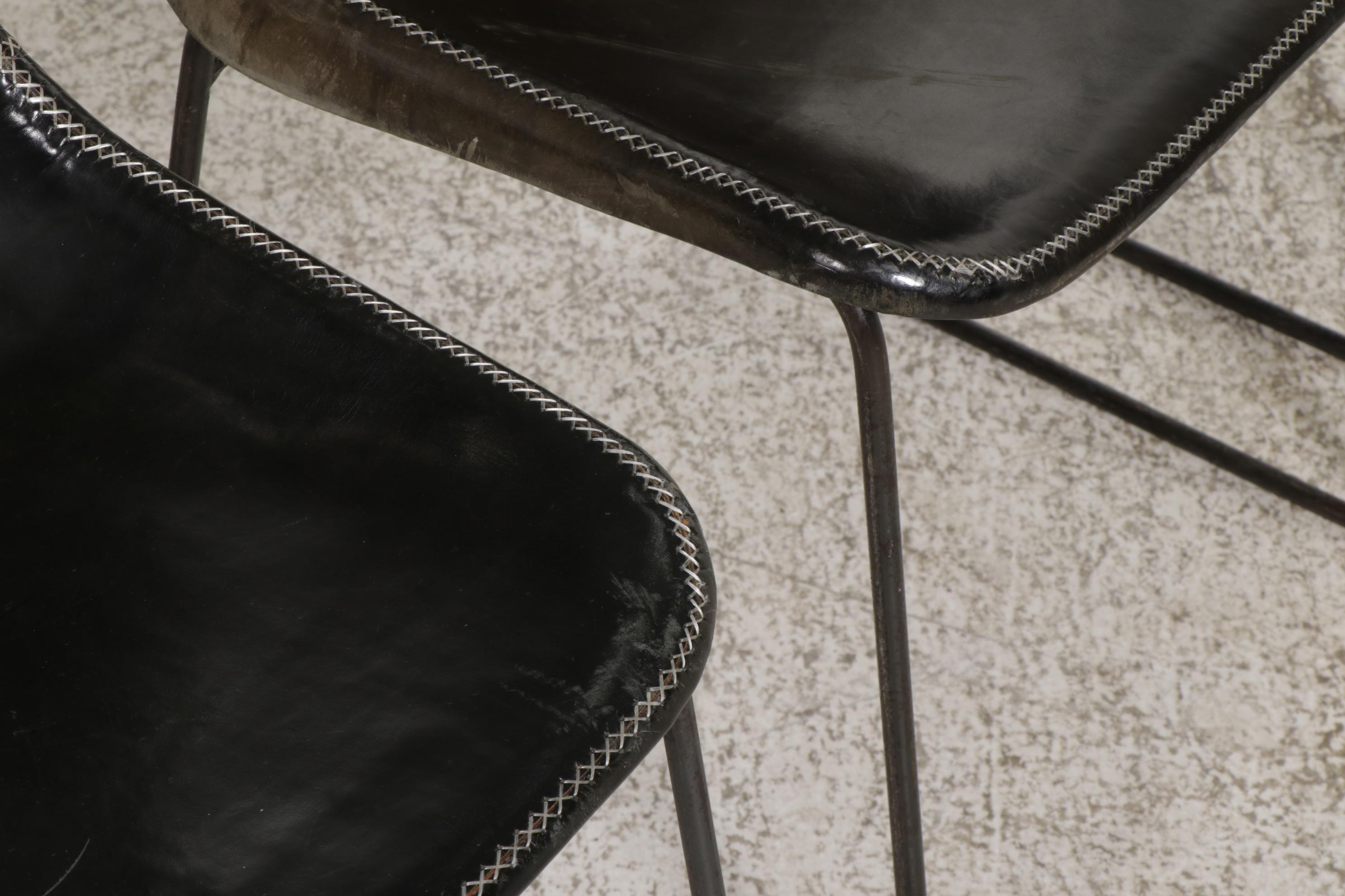 Eight Sol & Luna "Girón" Iron and Leather Upholstered Dining Chairs