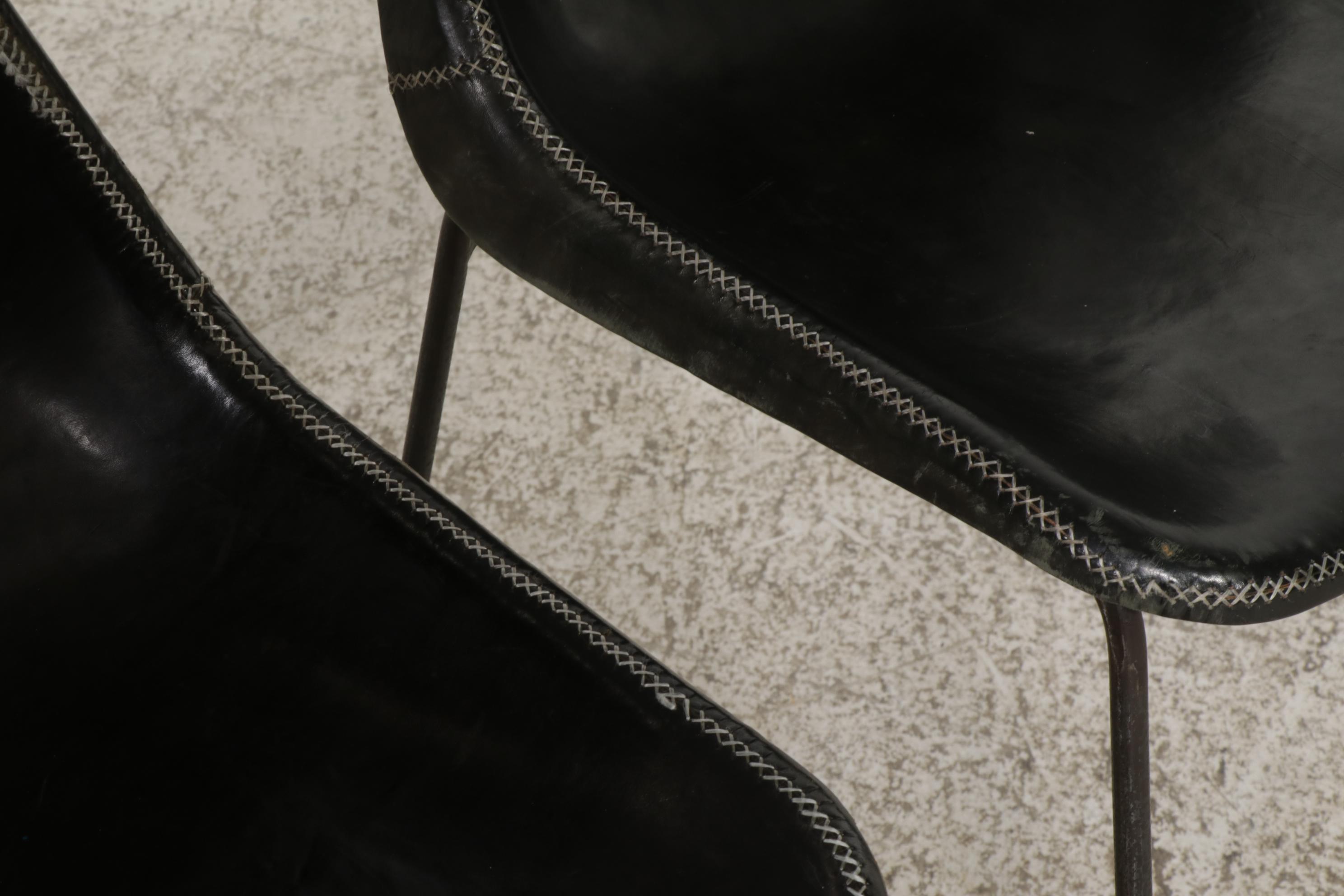 Eight Sol & Luna "Girón" Iron and Leather Upholstered Dining Chairs