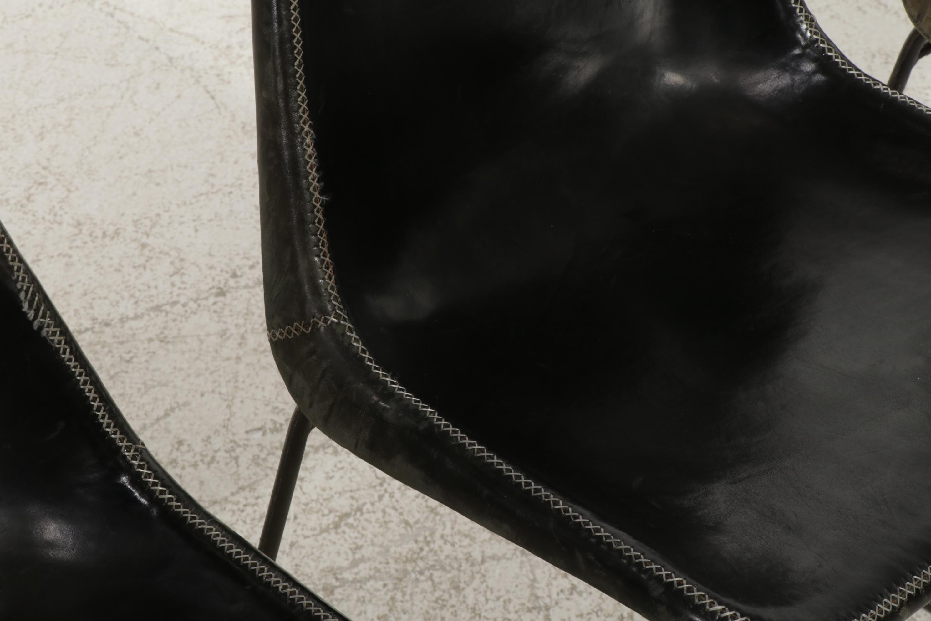 Eight Sol & Luna "Girón" Iron and Leather Upholstered Dining Chairs