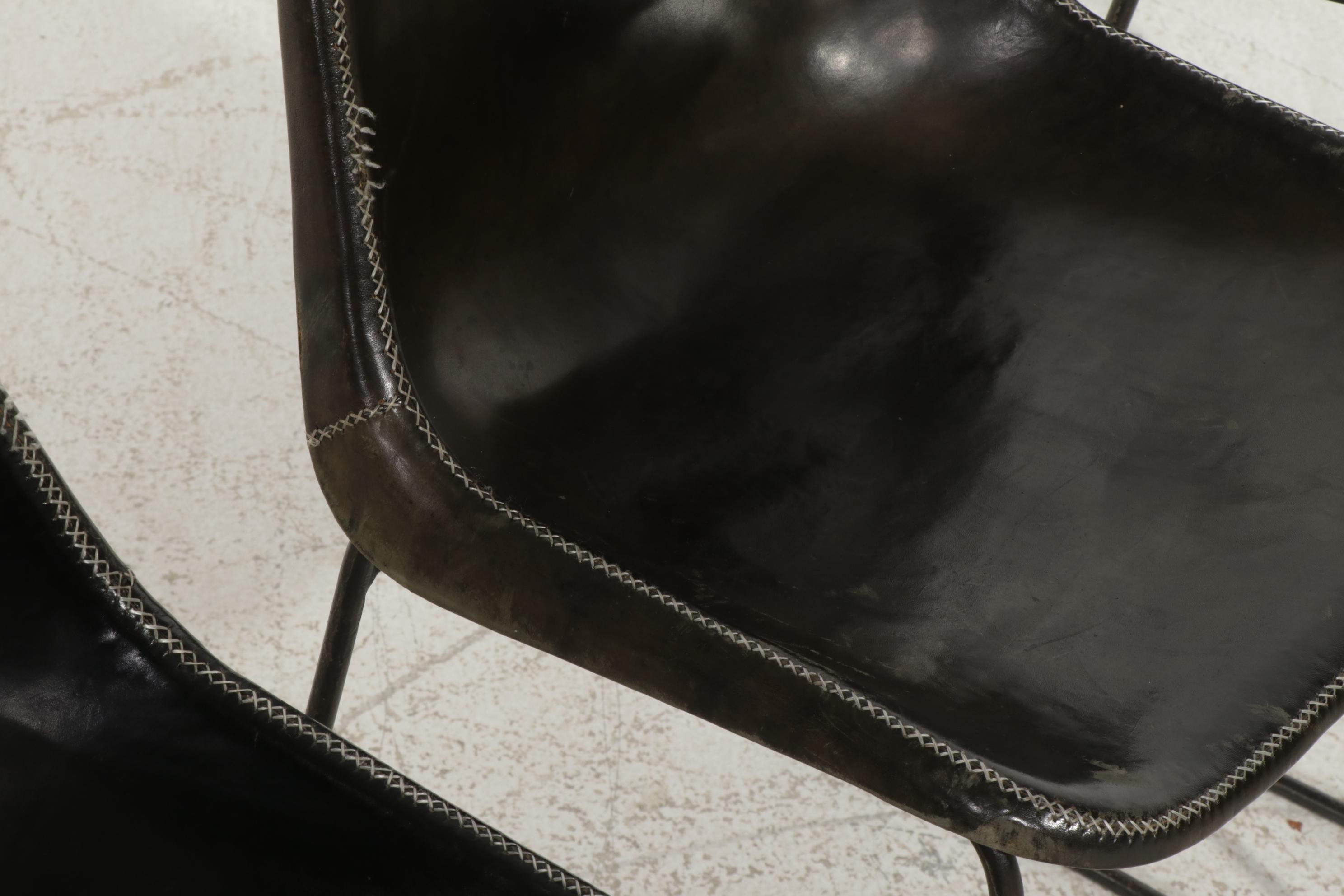 Eight Sol & Luna "Girón" Iron and Leather Upholstered Dining Chairs