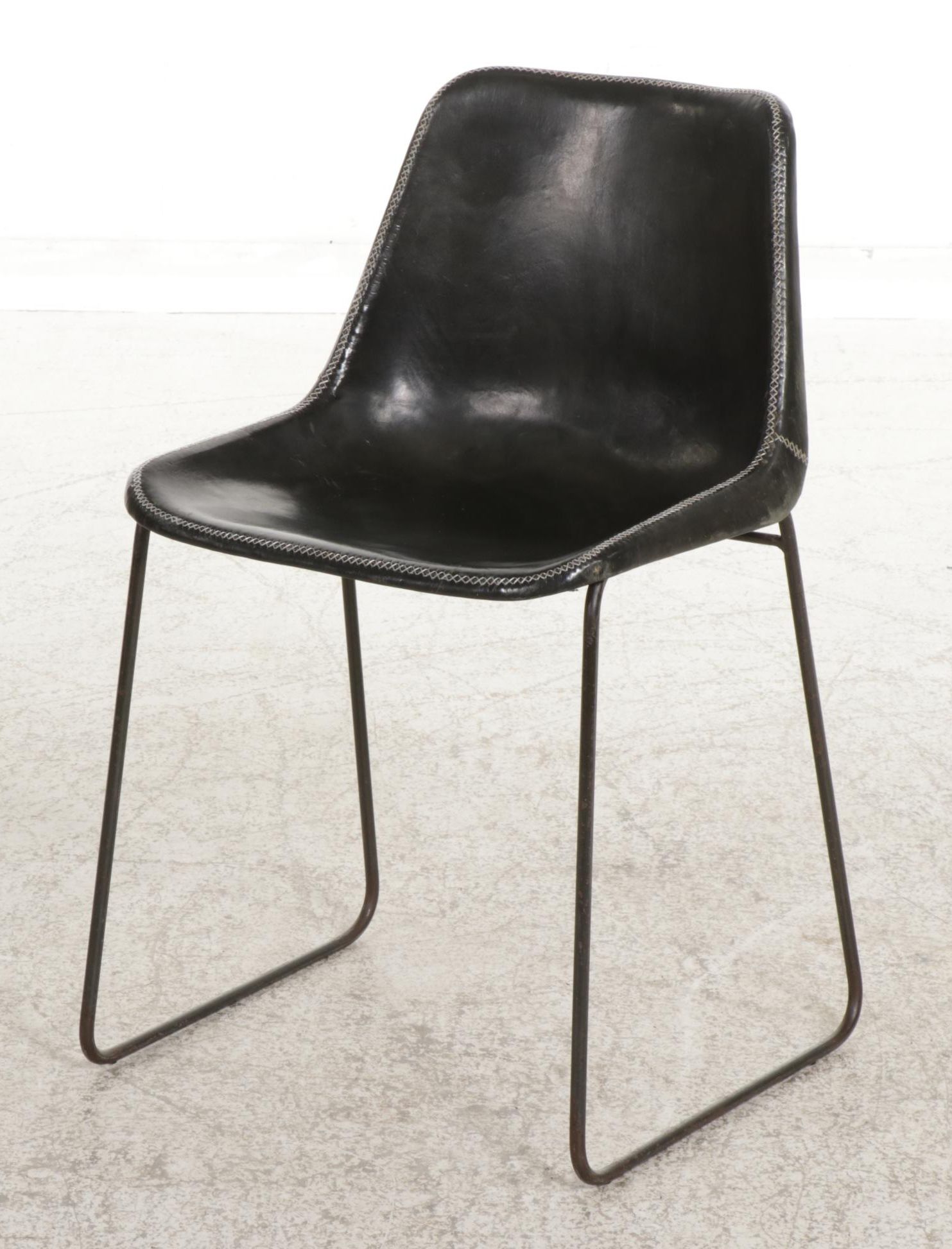 Eight Sol & Luna "Girón" Iron and Leather Upholstered Dining Chairs