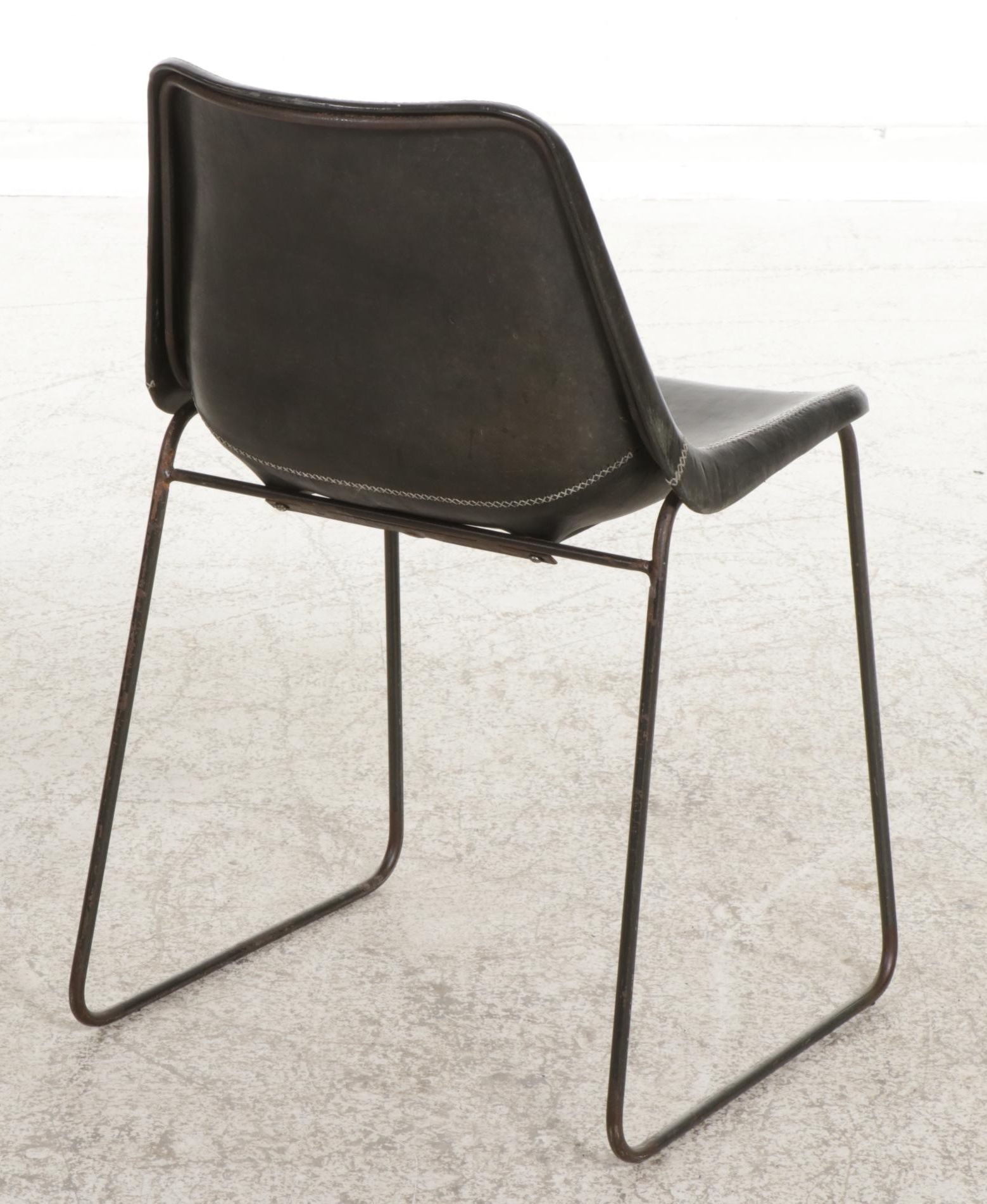 Eight Sol & Luna "Girón" Iron and Leather Upholstered Dining Chairs