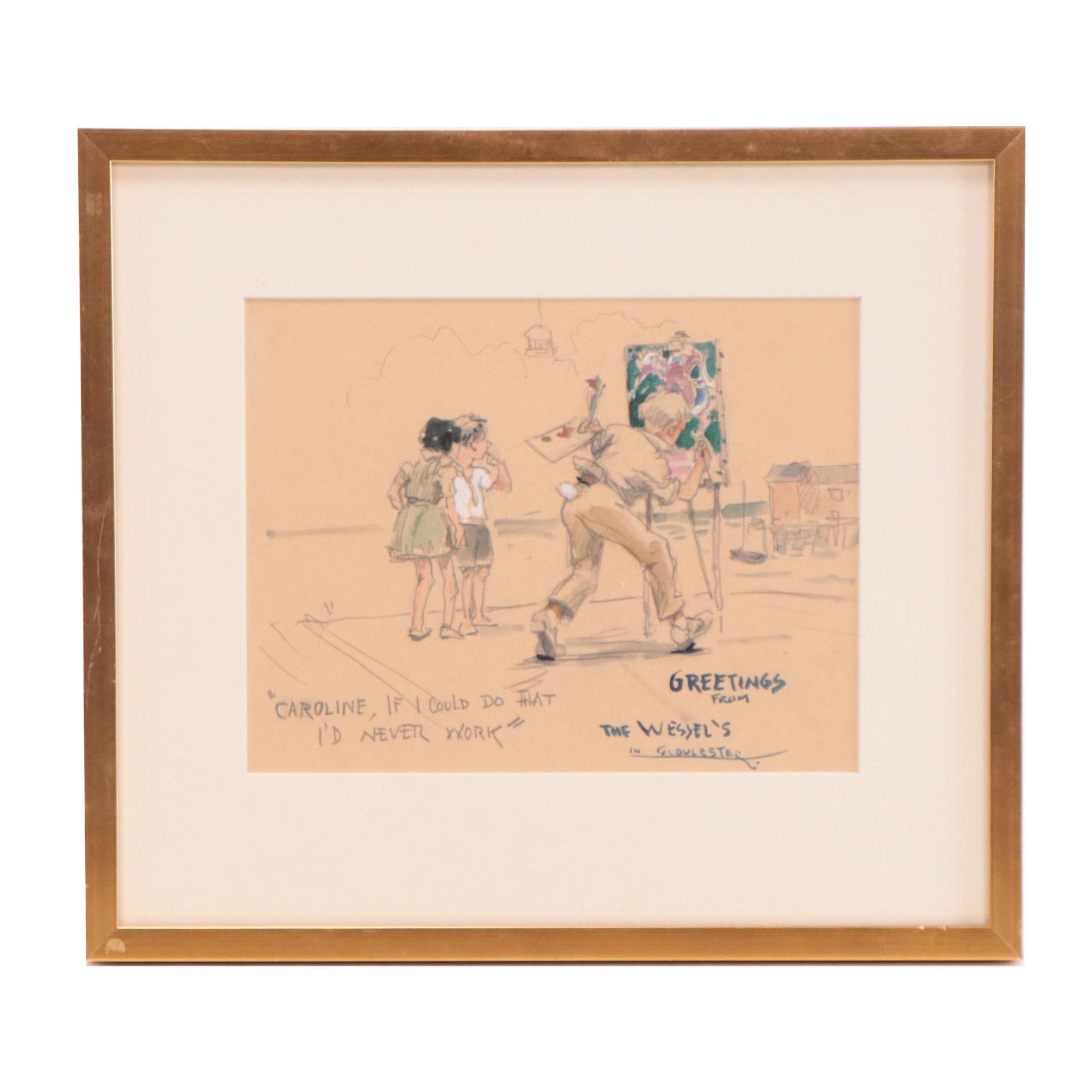 Herman Henry Wessel Graphite and Watercolor Drawing