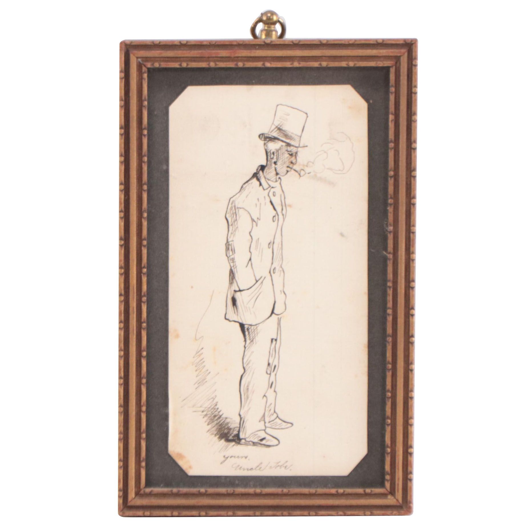 Pen and Ink Drawing of Man in Top Hat