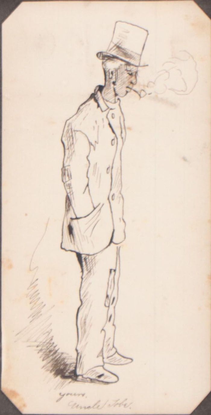 Pen and Ink Drawing of Man in Top Hat