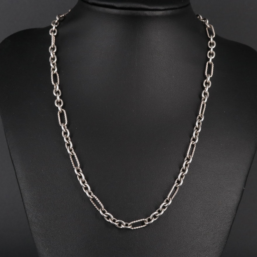 David Yurman Sterling Figaro Chain Necklace with 18K Accents