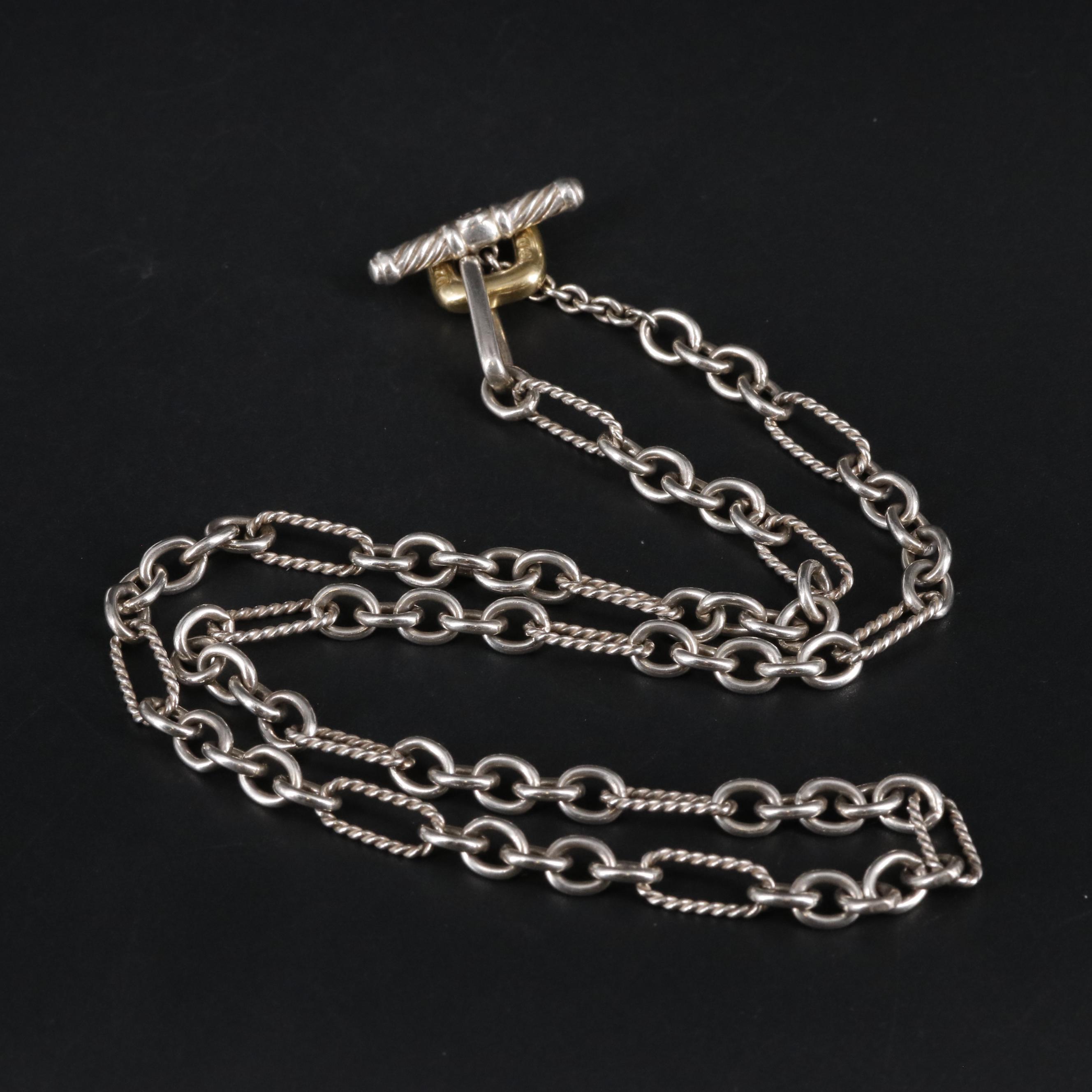 David Yurman Sterling Figaro Chain Necklace with 18K Accents