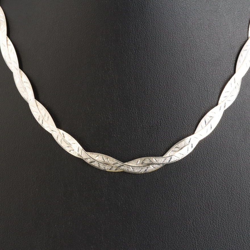 Italian Sterling Braided Herringbone Chain Necklace