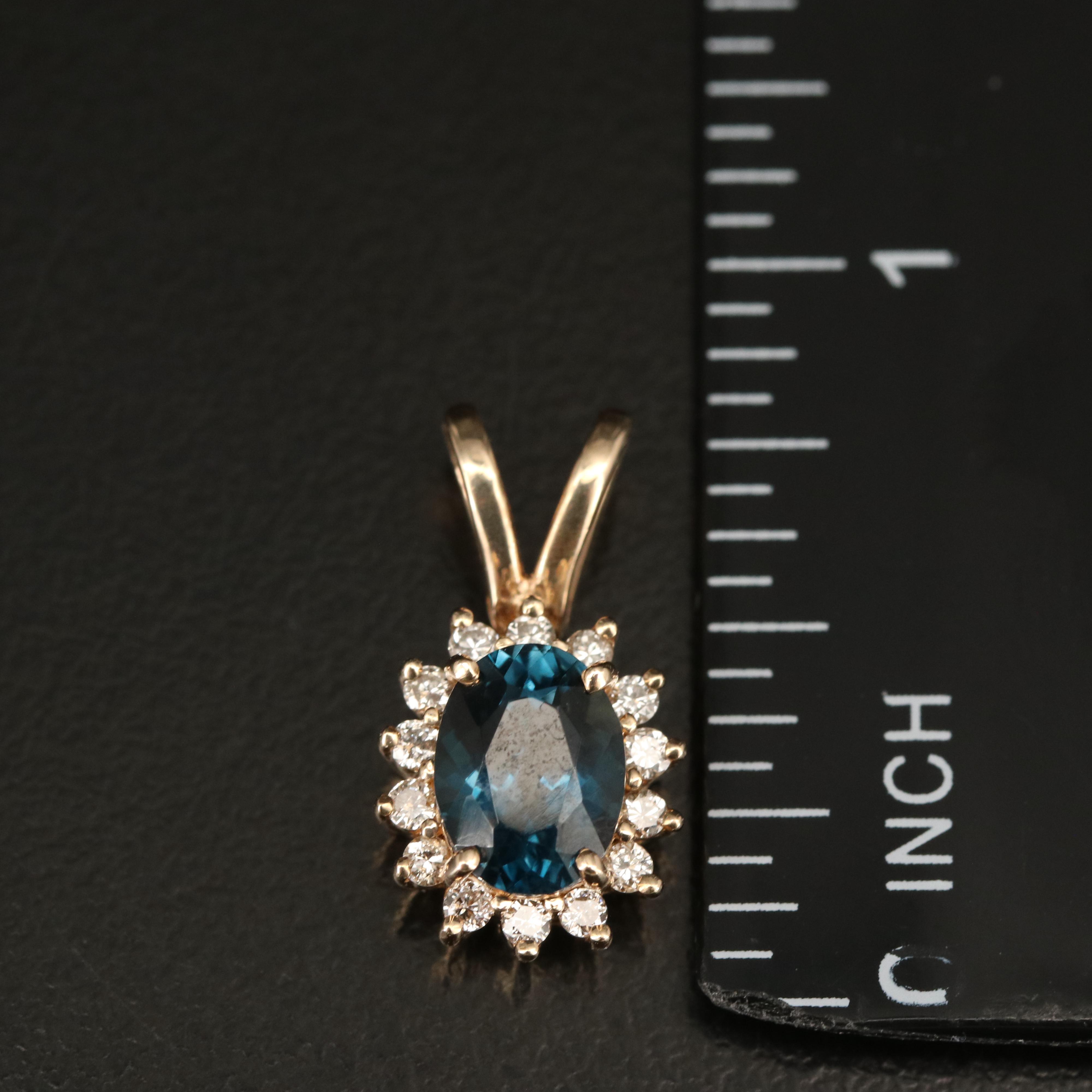14K London Blue Topaz and Diamond Pendant