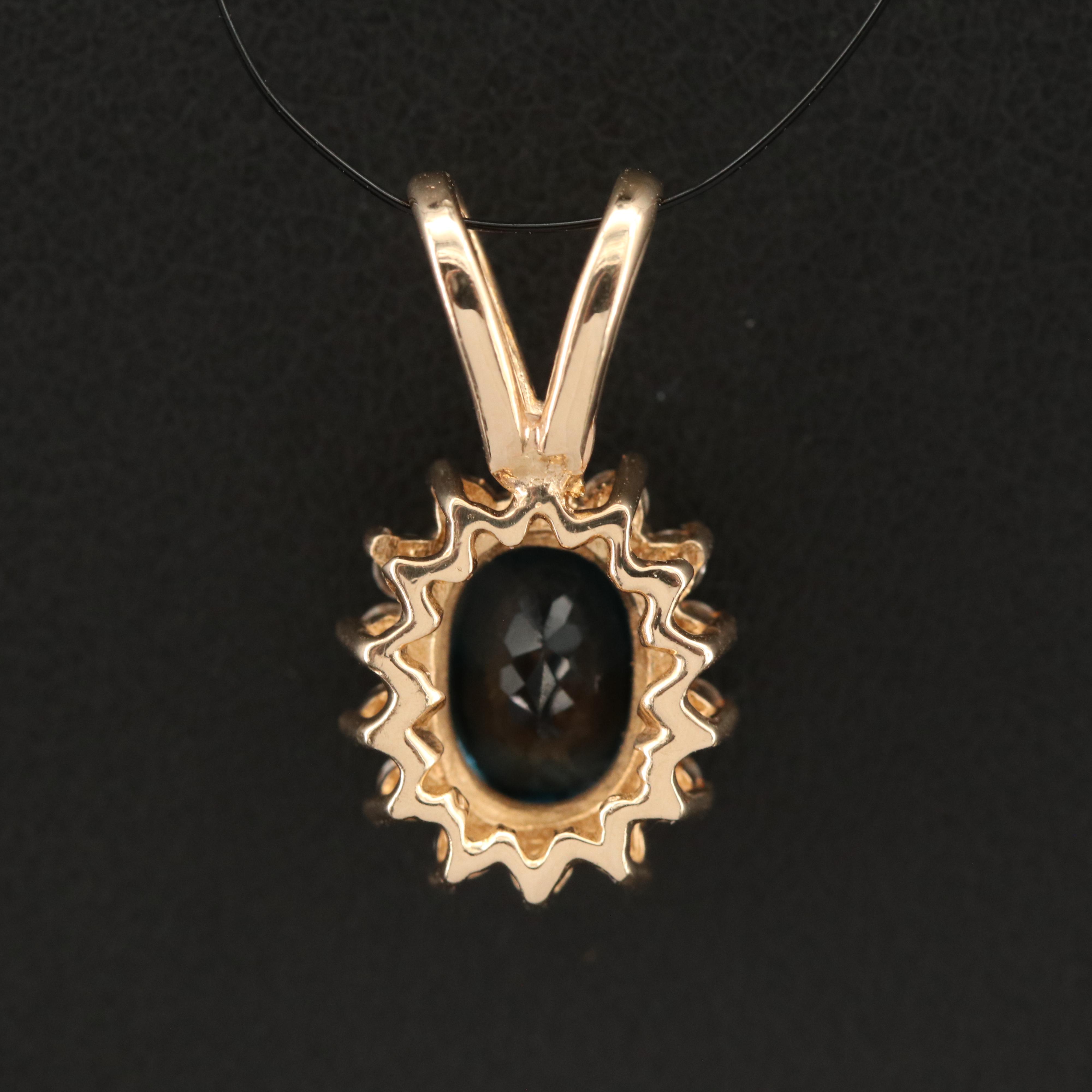 14K London Blue Topaz and Diamond Pendant