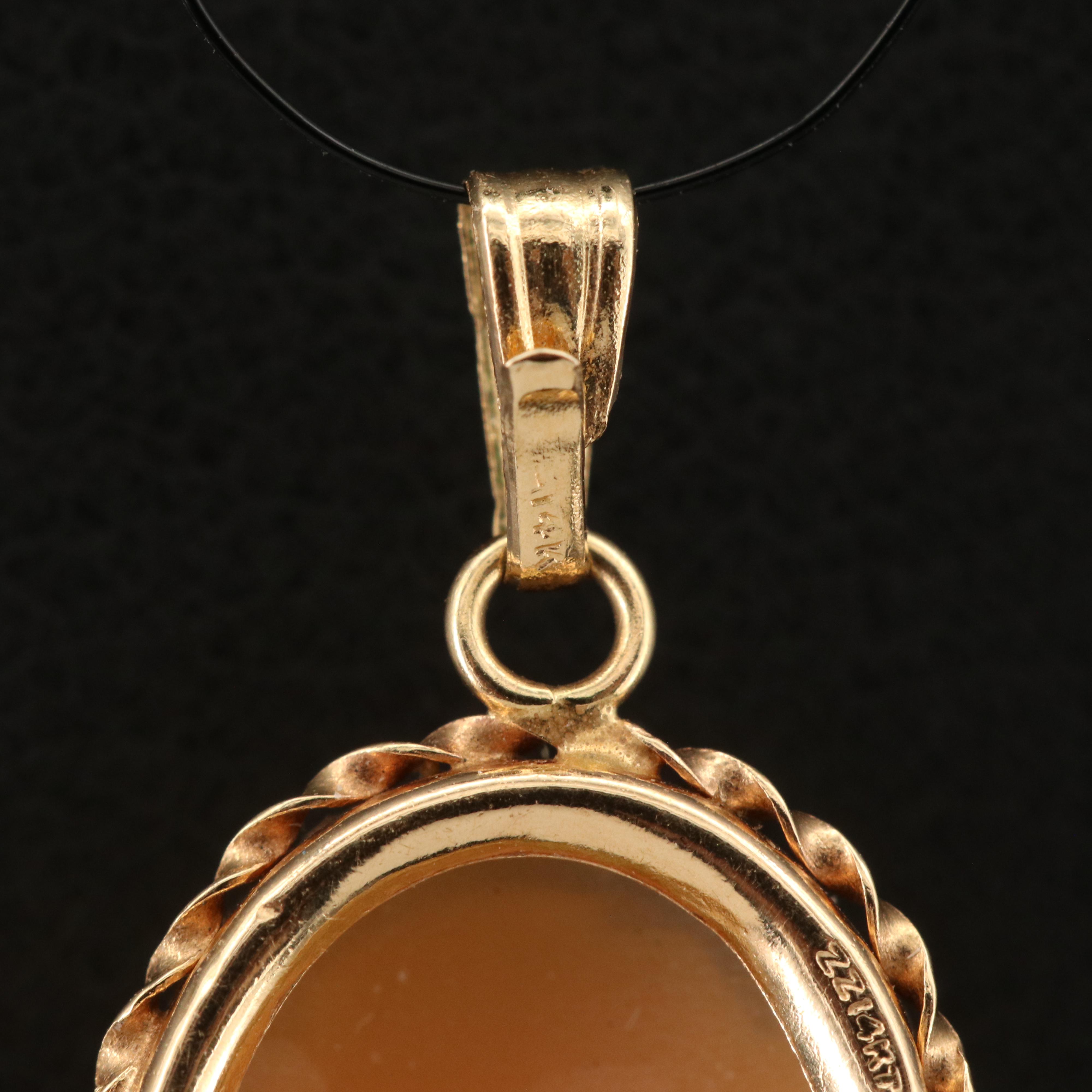 14K Shell and Diamond Cameo Habillé Pendant