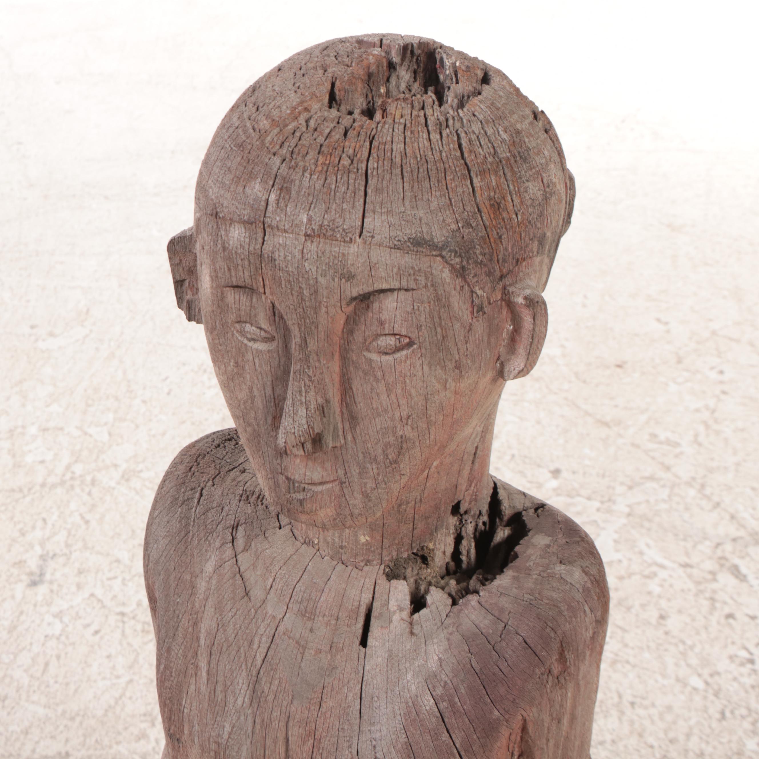 Philippine Bontoc Carved Wood Statue of Seated Figure