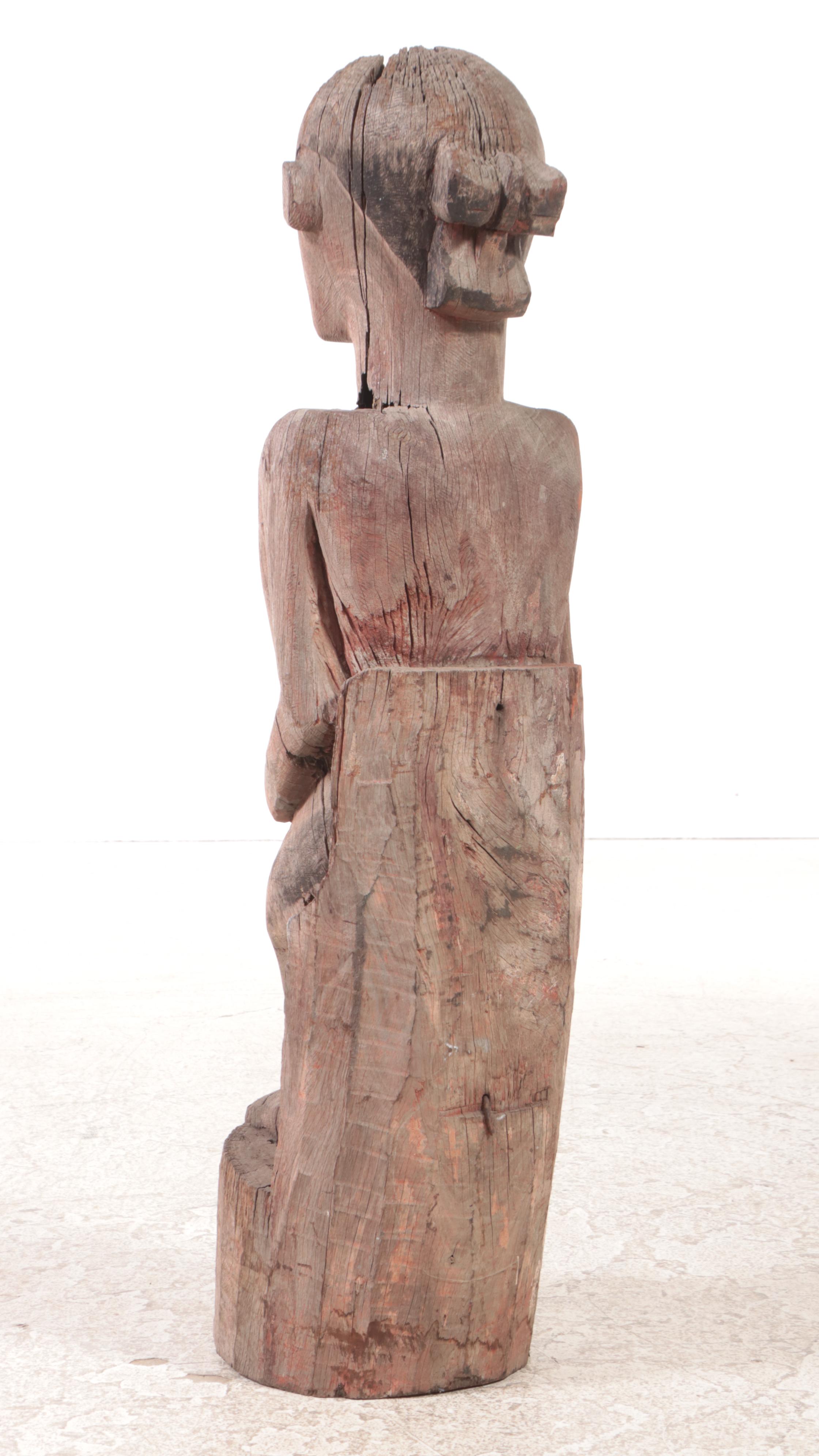 Philippine Bontoc Carved Wood Statue of Seated Figure