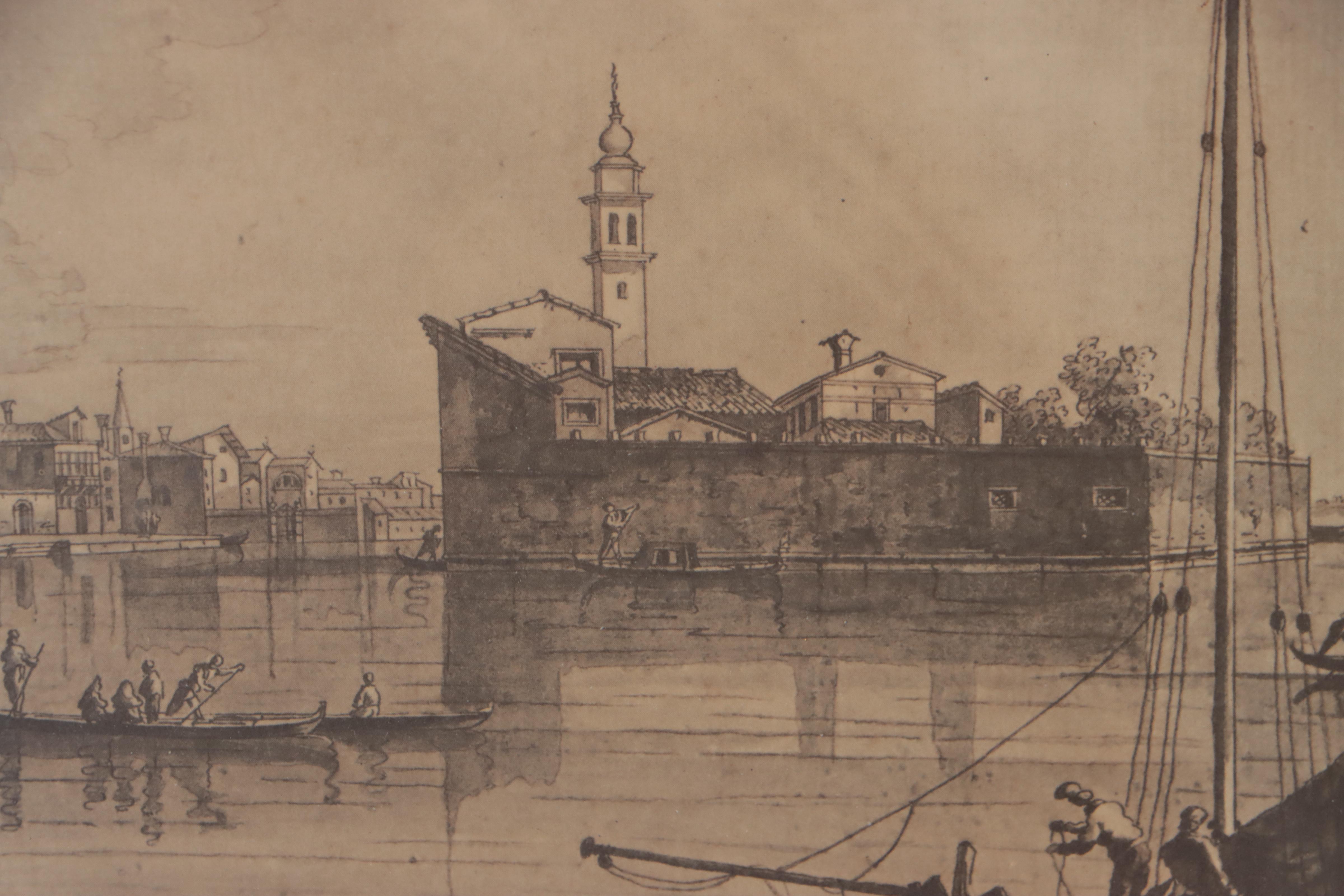 Halftone After Canaletto of Venice Canal Scene "Grand Canal"