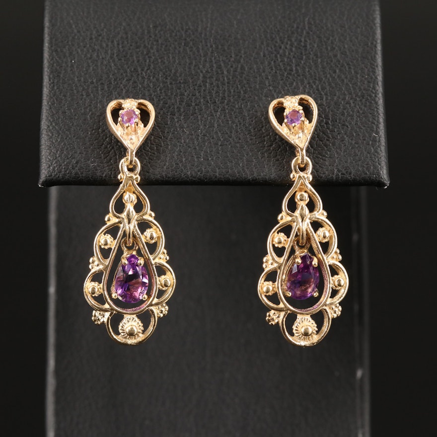 14K Amethyst Teardrop Earrings