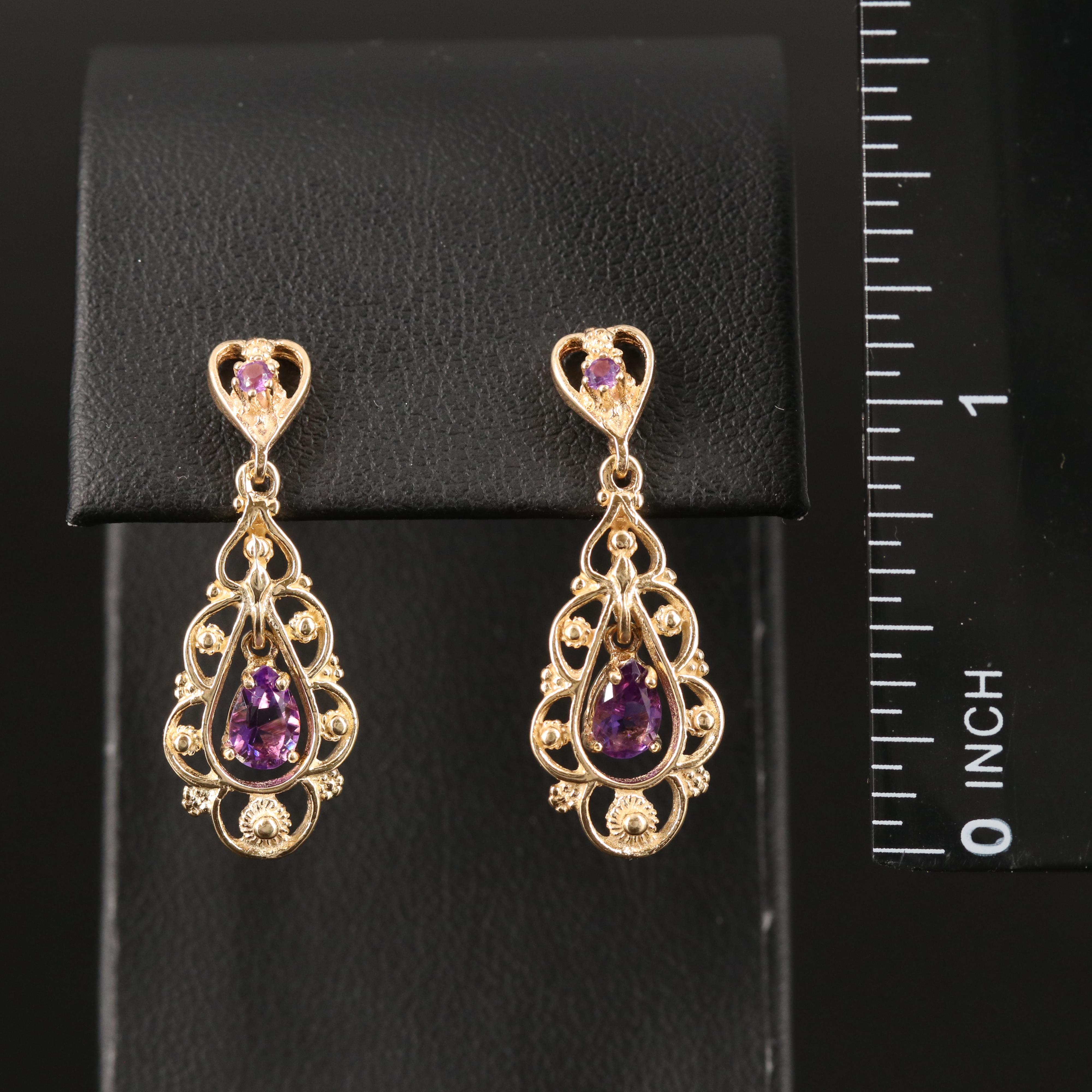 14K Amethyst Teardrop Earrings