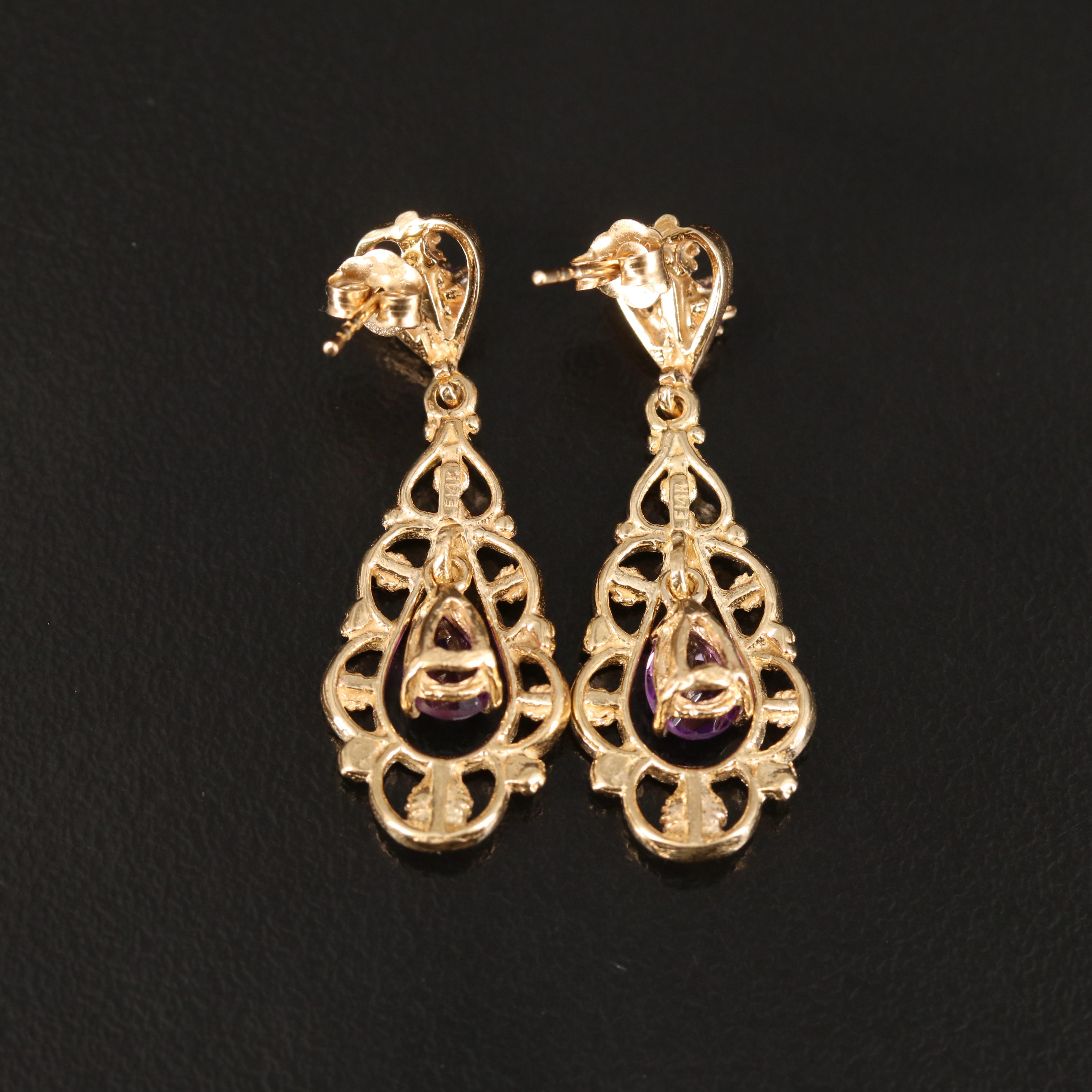 14K Amethyst Teardrop Earrings