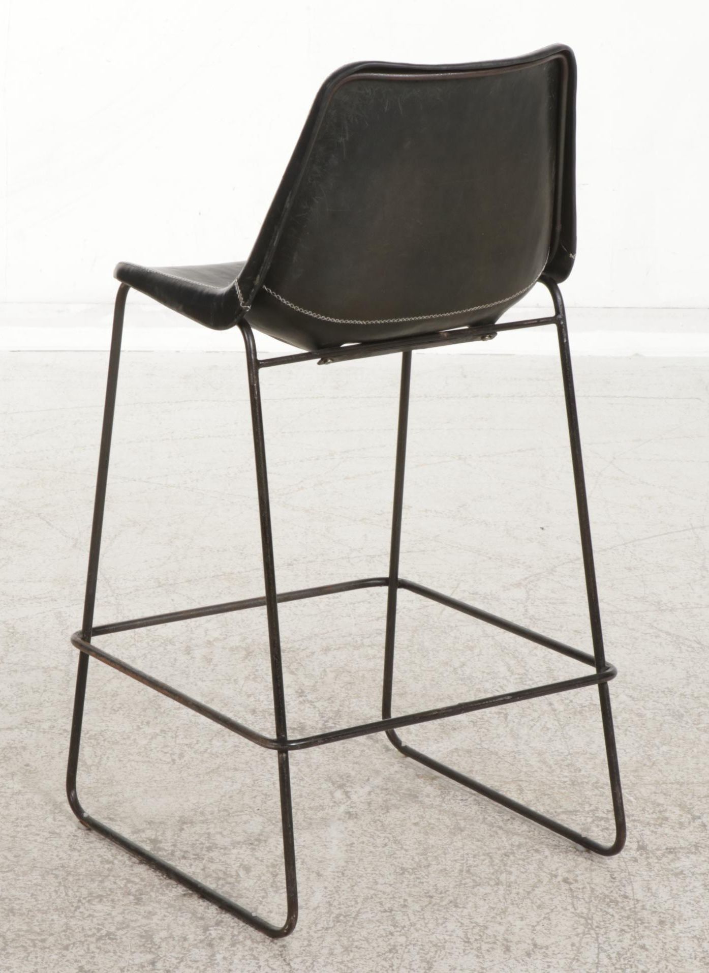 Four Sol & Luna "Girón" Iron and Leather Upholstered Barstools