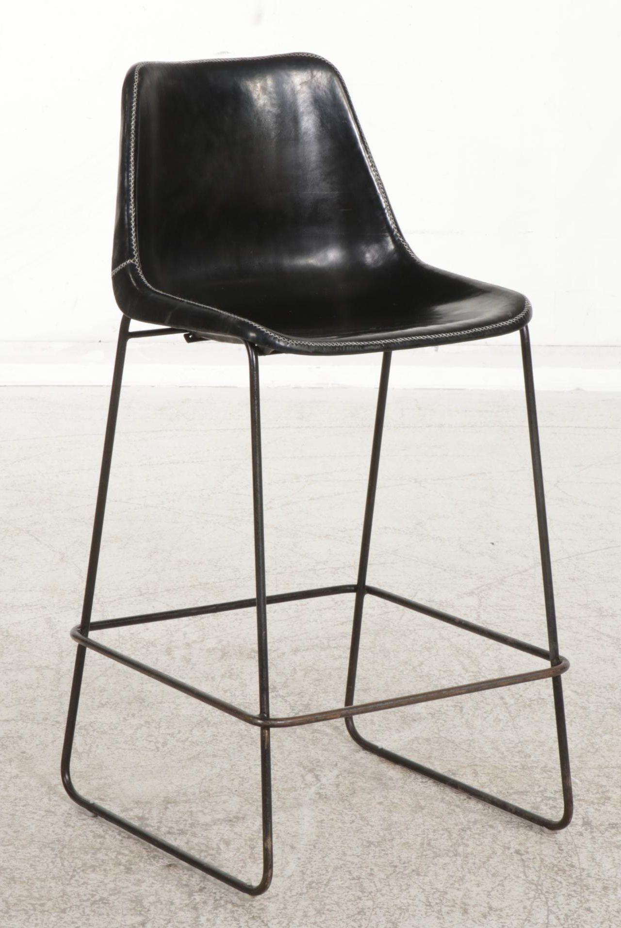 Four Sol & Luna "Girón" Iron and Leather Upholstered Barstools