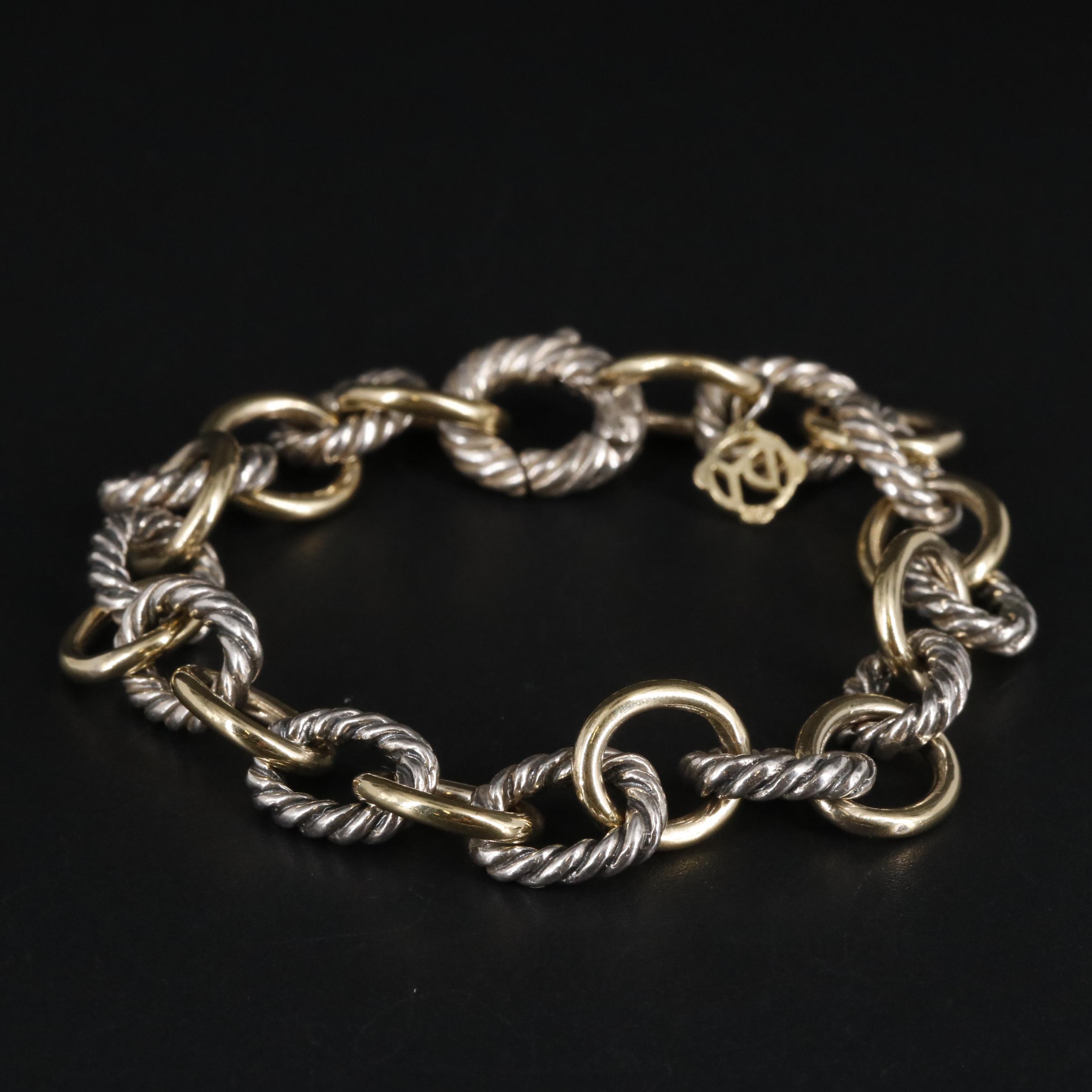David Yurman Sterling and 18K Oval Link Cable Bracelet