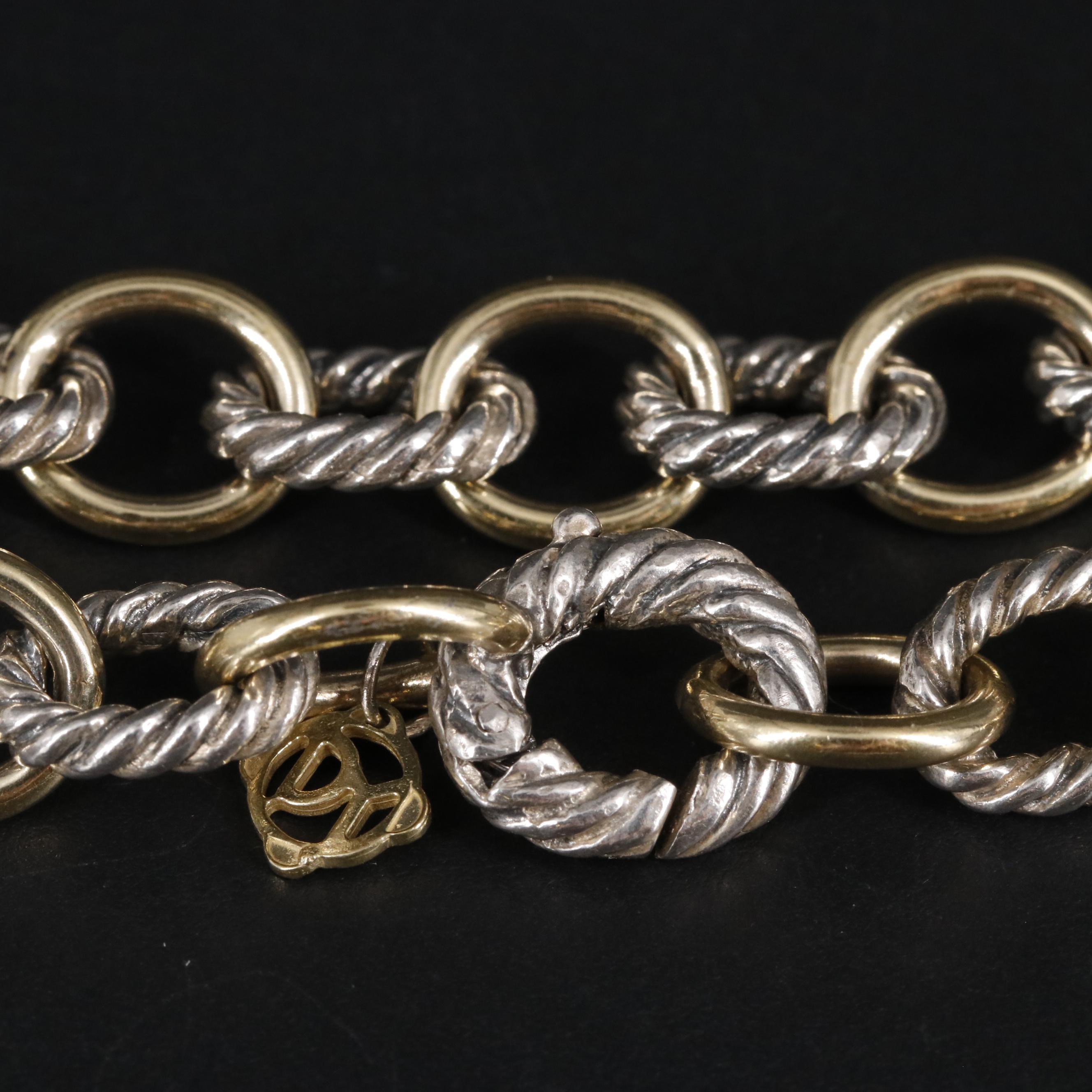 David Yurman Sterling and 18K Oval Link Cable Bracelet