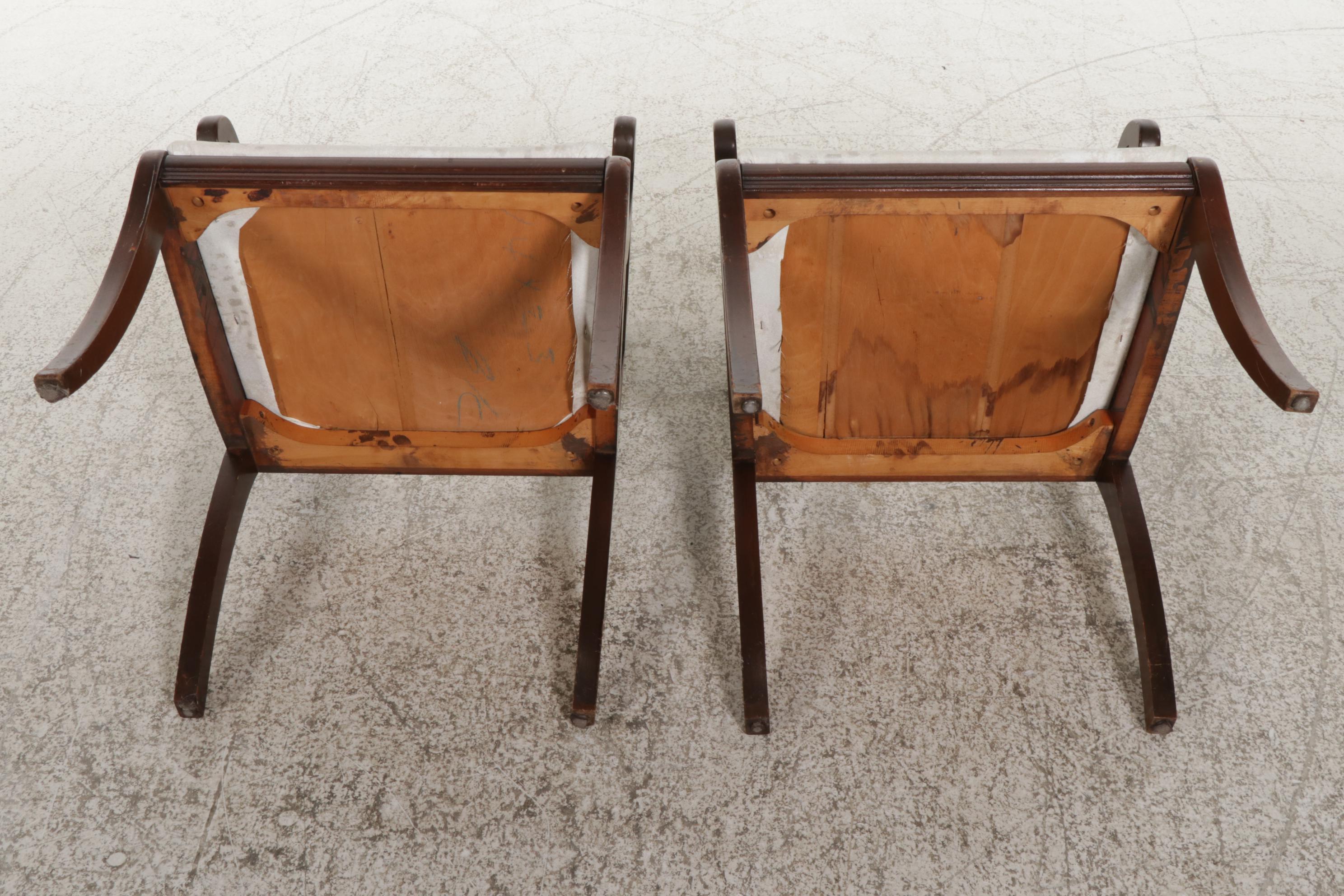 Pair of Classical Style Rose-Carved Dining Armchairs, 1940s