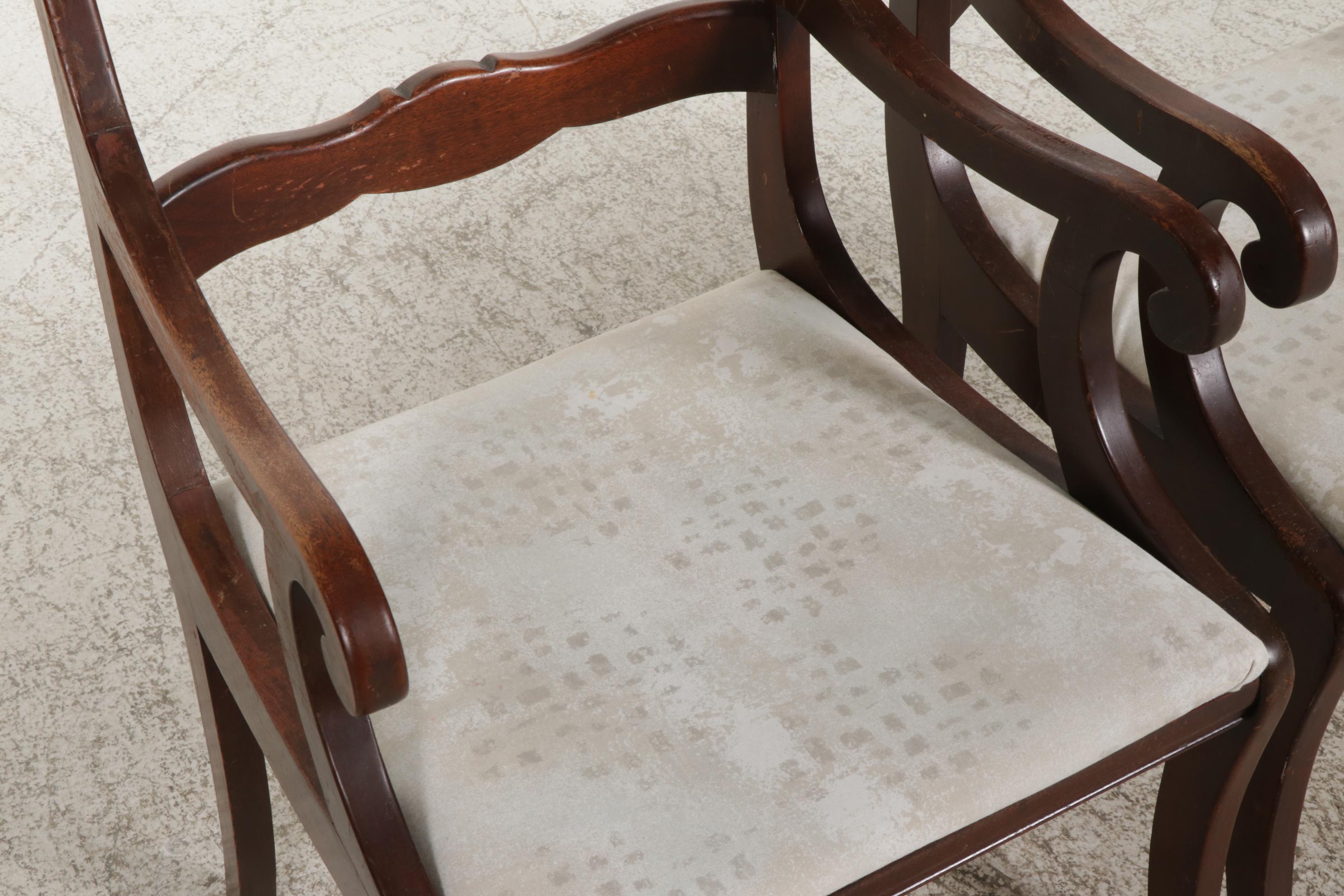 Pair of Classical Style Rose-Carved Dining Armchairs, 1940s